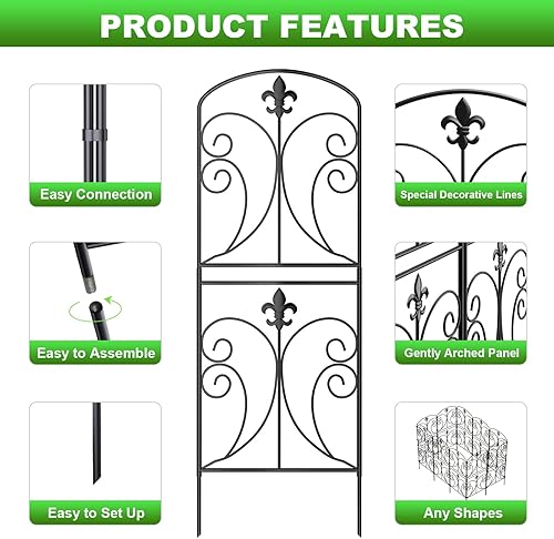 Miniatura 3 de Skcoipsra Valla decorativa para jardín, paquete de 10 unidades, 37.5 pulgadas de alto x 10 pies de largo, valla de metal inoxidable para patio,