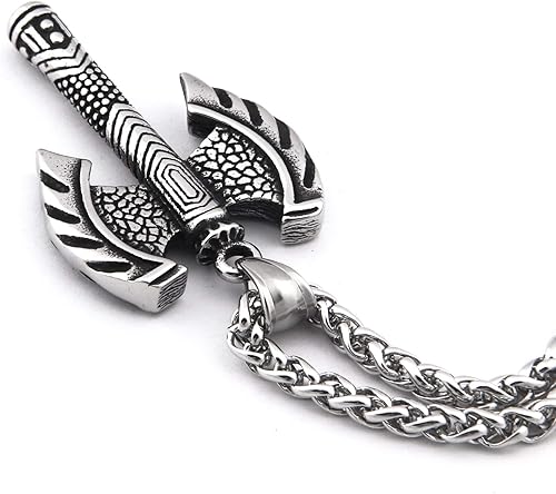 Miniatura 3 de BAVIPOWER Collar nórdico de hacha para hombre, nórdico de una sola cara, doble cara, dije de hacha de batalla de acero inoxidable, protección de