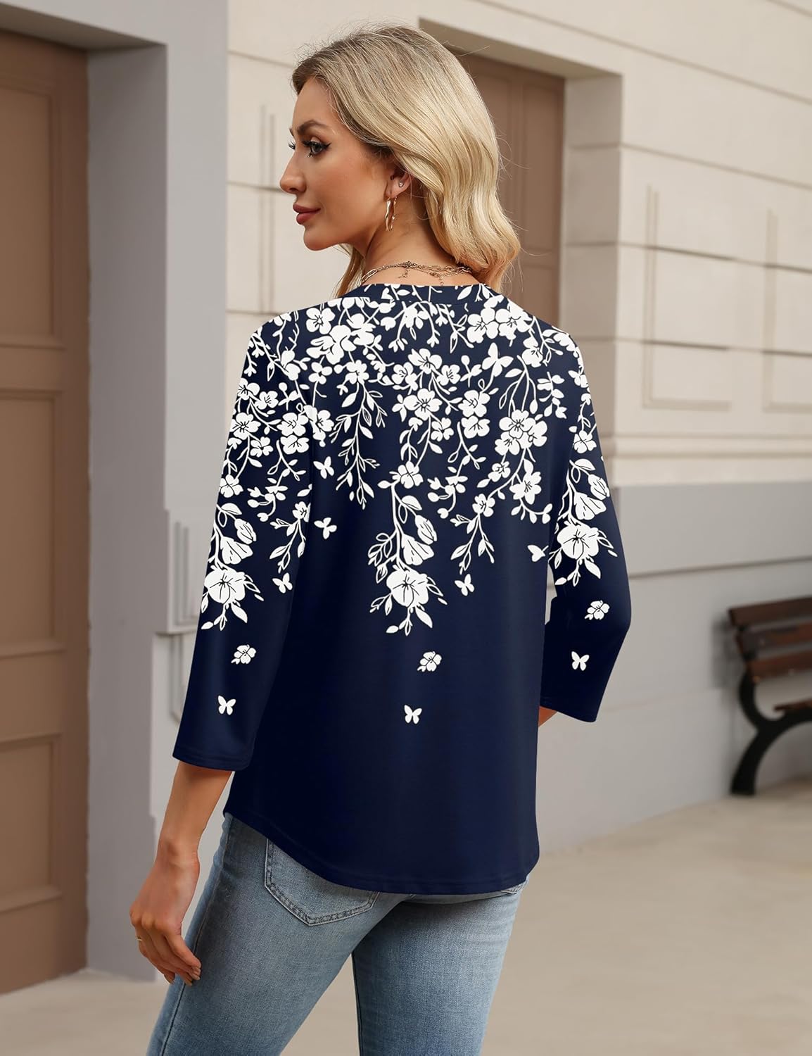 LOMON Womens Tops 3/4 Sleeve Botton Down Shirts Casual V Neck Tunic Blouses Pleated Fashion Summer Tees 2026 Trendy S-3XL - Image 5