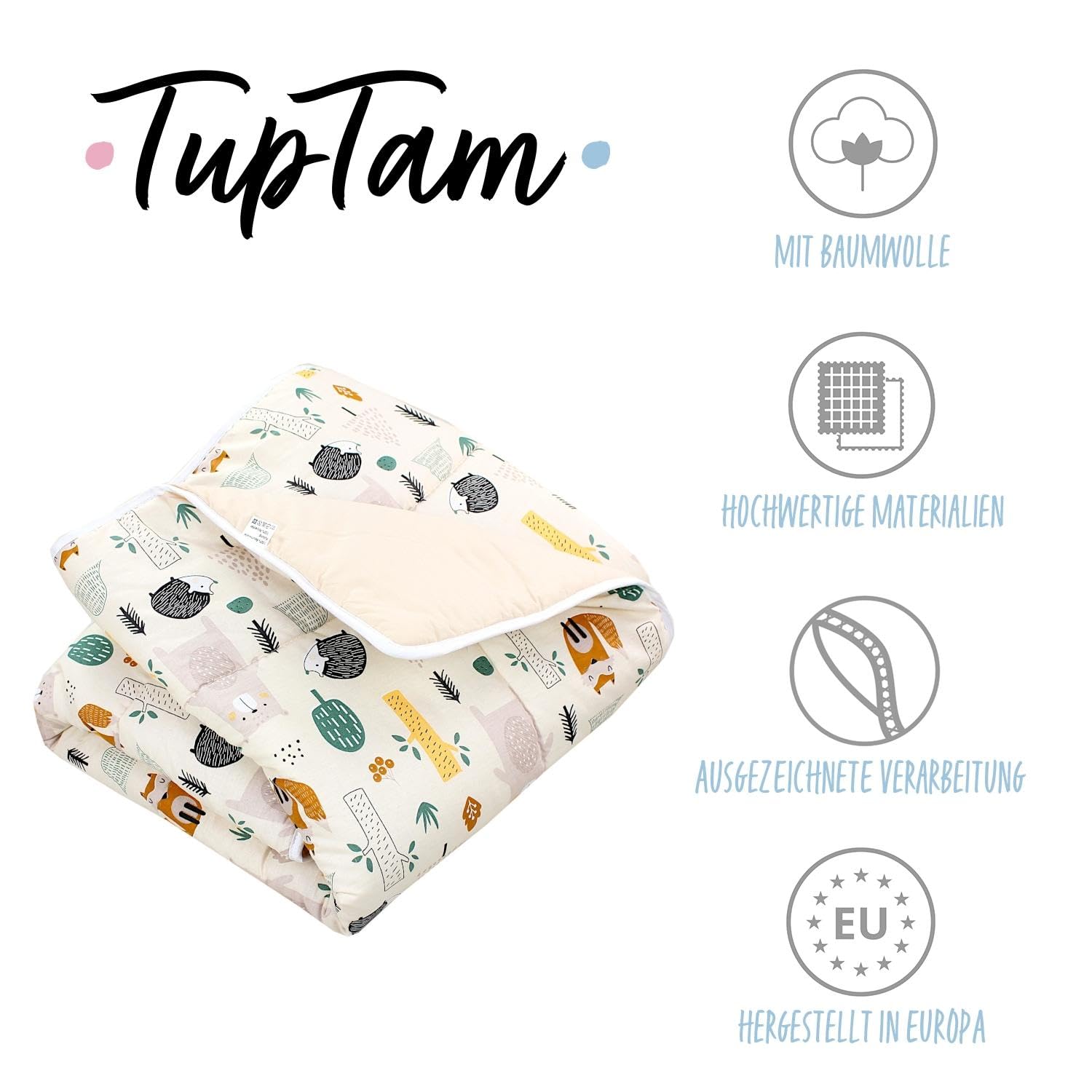 TupTam Tappeto Play Mat Per Bambini e Neonati Coperta 120 x 120 cm Gioco Imbottita XXL, Boschi/Beige - 2