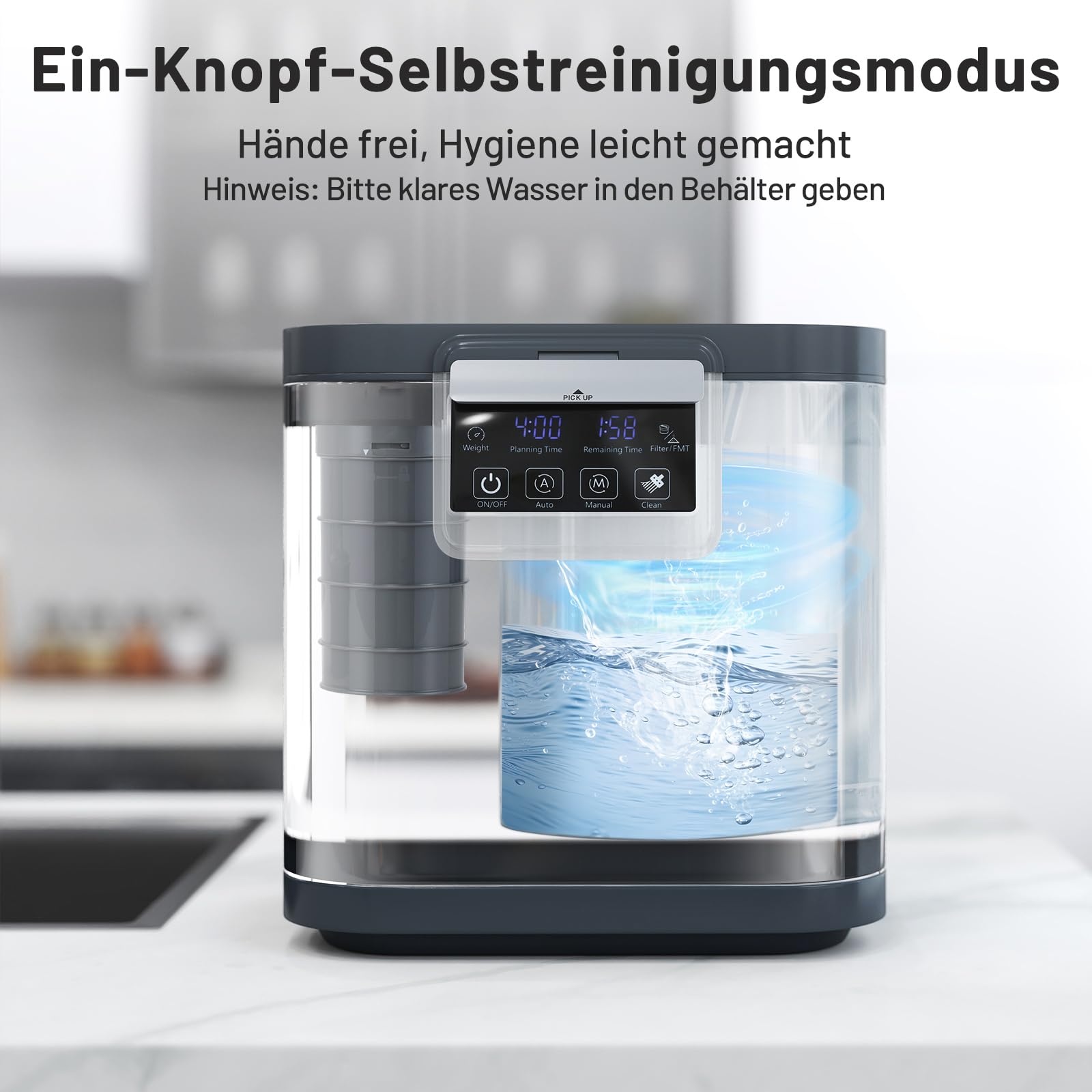 COSTWAY 4 L Elektrischer Komposter, Küchenkomposter mit Deckel, 2 Aktivkohlefilterbox & LED-Anzeige, Selbstreinigend & Automatisch, Biomülleimer Kompostbehälter für Küche, Garten & Balkon