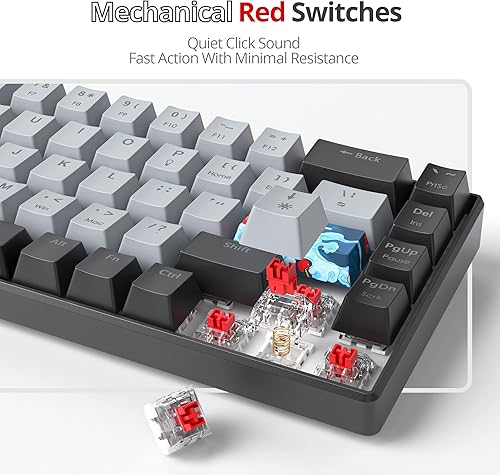 Miniatura 4 de Protable - Teclado mecánico para juegos al 60%, mini compacto RGB retroiluminado 68 teclas, teclado de oficina con cable con interruptor rojo para
