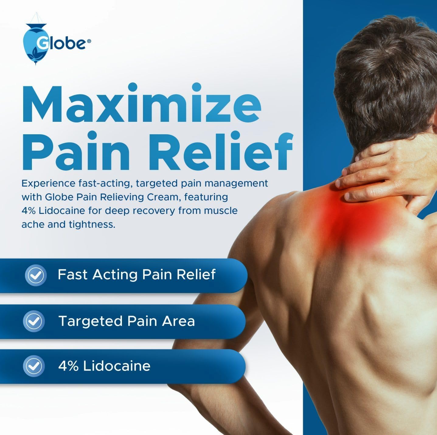 Globe Lidocaine 4% Pain Relieving Cream, Maximum Strength, 3 Pack, 3 oz — Amazon image 2