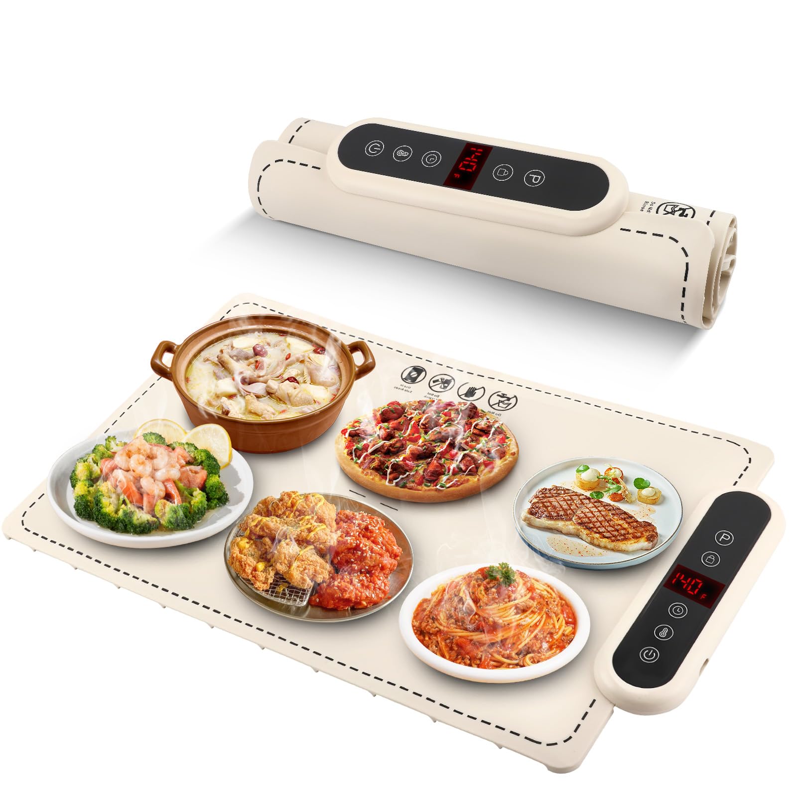 Chauffe Plat Électrique Pliable – Tapis Chauffant en Silicone Nano avec 6 Températures Réglables et Minuteur Pour Buffets, Fêtes & Réunions – 60x38 cm