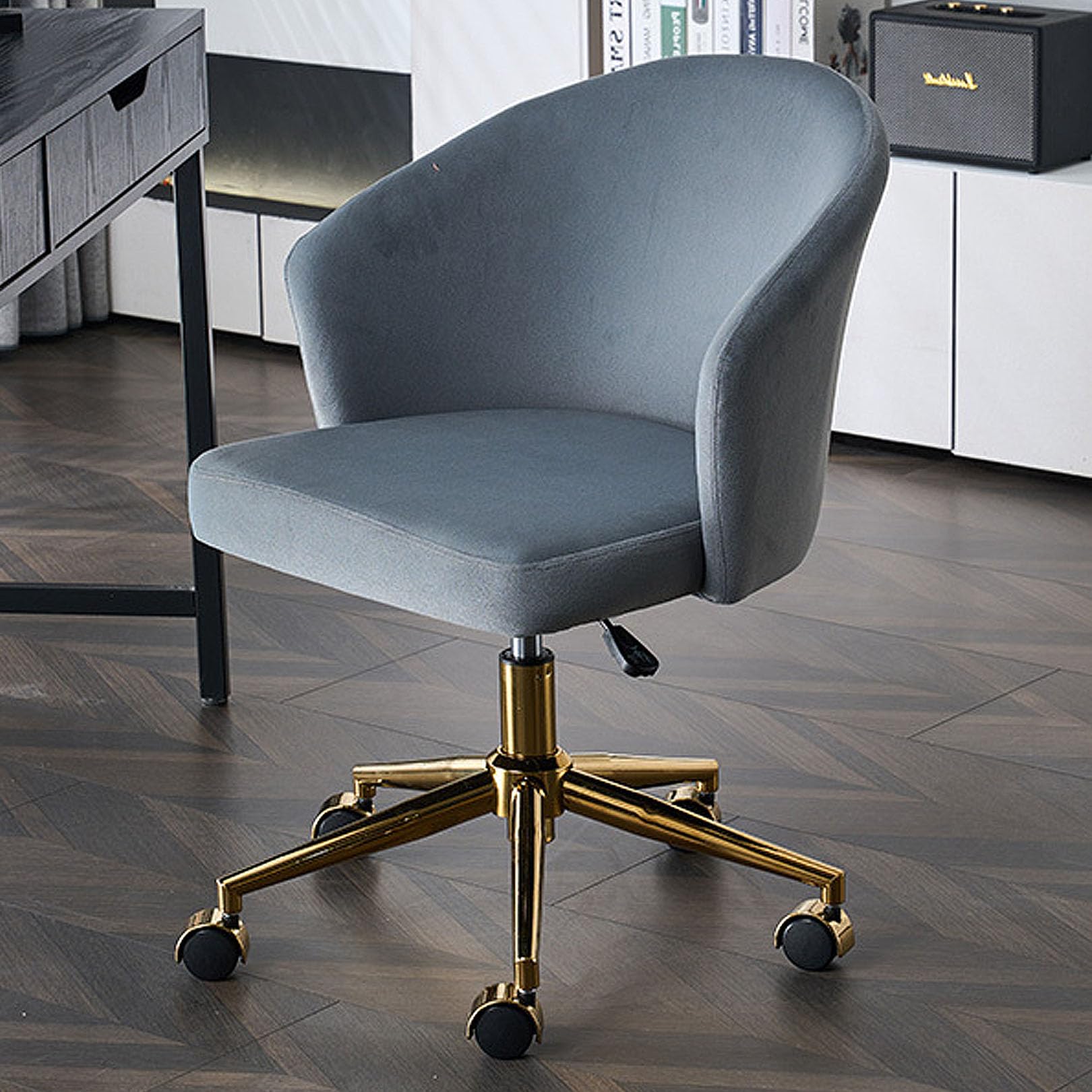 METTEOR Velvet Office Chair - Adjustable Mid-Back 360° Swivel table Desk Chair with Armrests for Home Office Makeup Vani Bedroom Slish & (Grau)