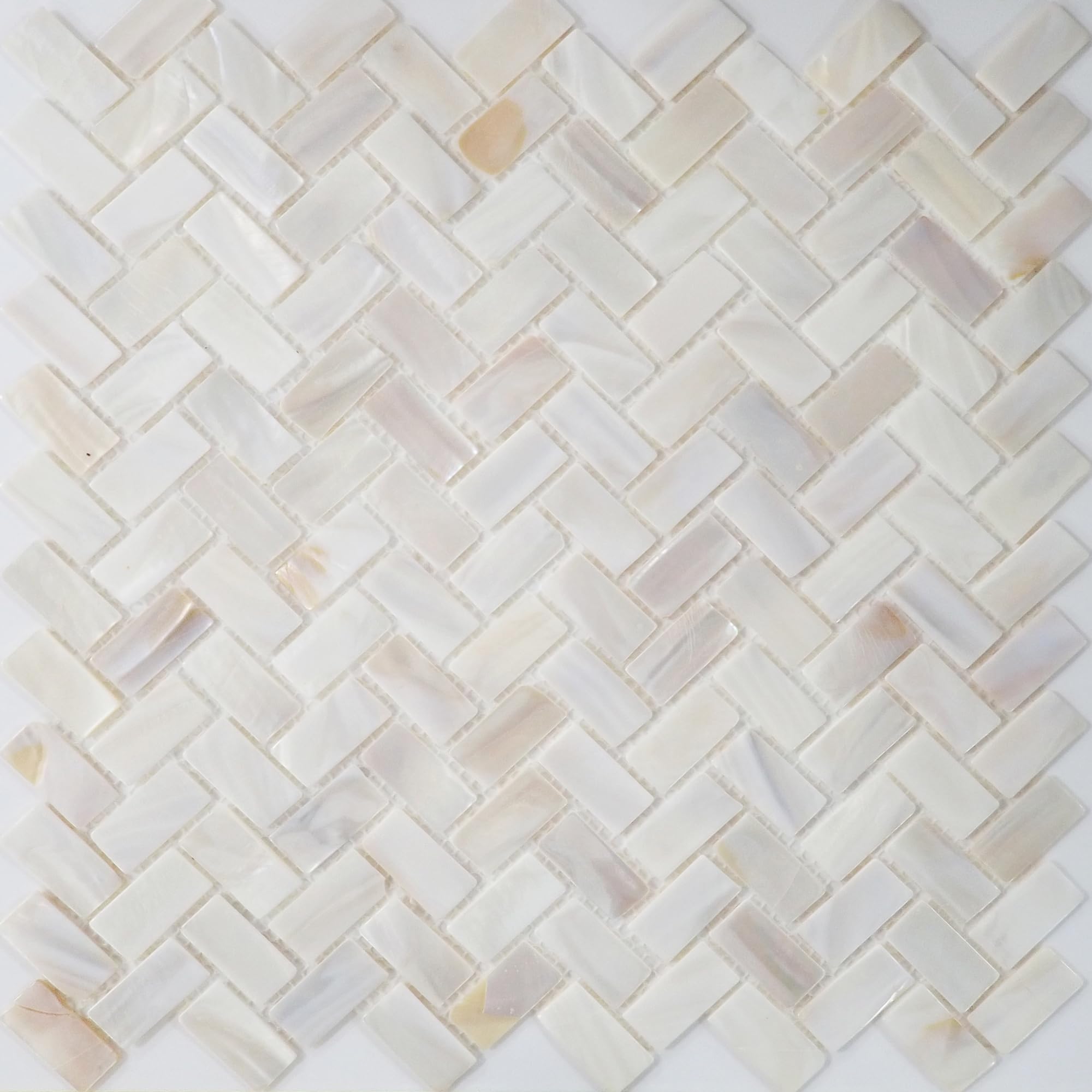 Incudo White Mother of Pearl Herringbone Mosaic Tile - 270x287mm, Mesh Backing