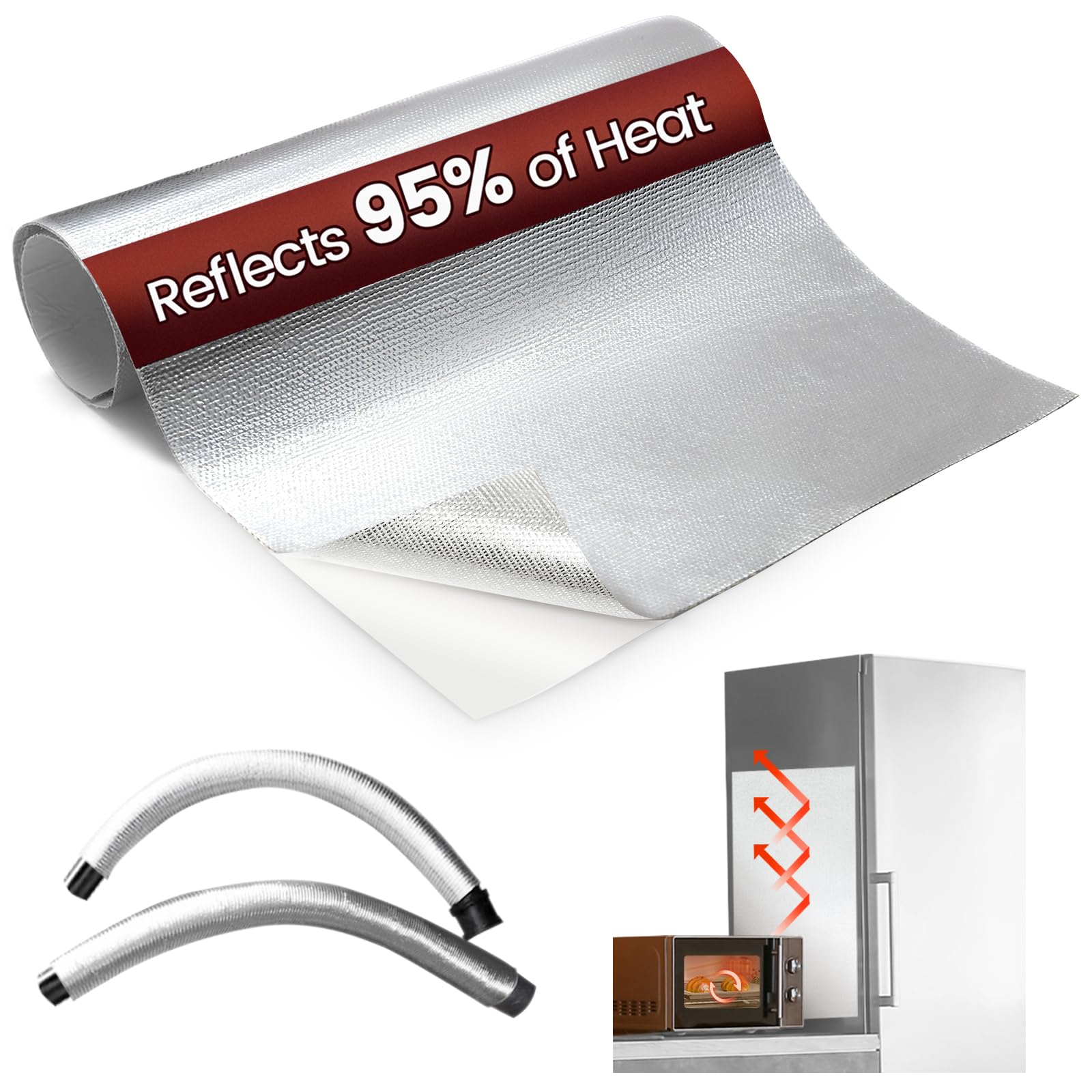 Aluminium Car Heat Shield – 30 x 60cm Self-Adhesive Heat Reflective Sheet Reflects 95% of Radiant Heat, Universal Heat Shield for Stove, Refrigerator, Exhaust, Motorcycle, Oven, Fireplace (Silver)