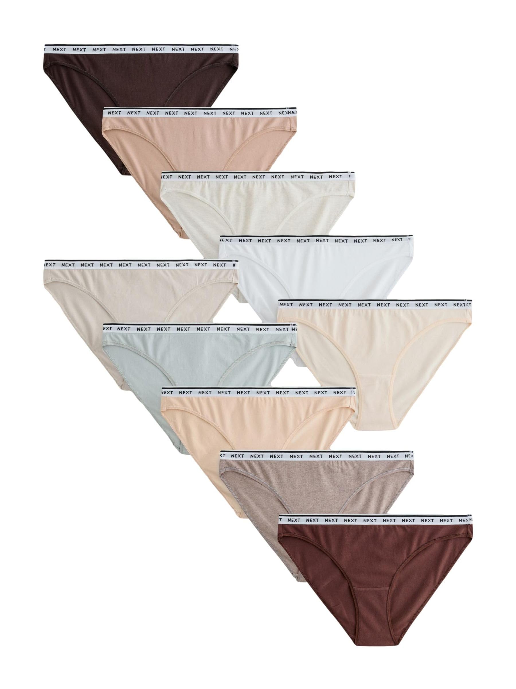 NEXT Mujeres Pack de 10 Braguitas de algodón de Pernera Alta con Logotipo