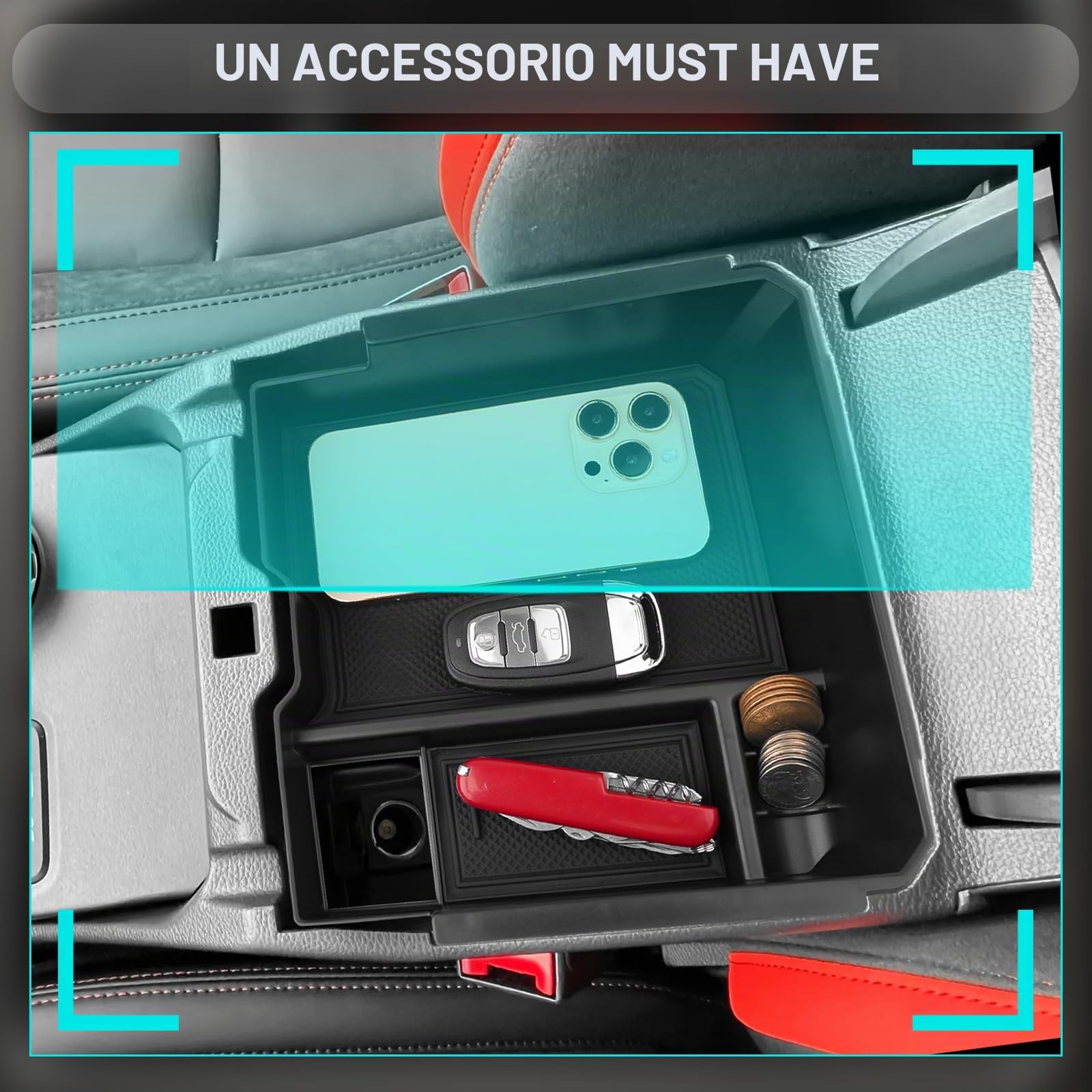 CDEFG Compatibile con Ford Ranger T9 2023 2024 2025 Raptor Wildtrak XLT Vano Portaoggetti da Bracciolo Scatola di Controllo Centrale Scatola di Organizer per Auto Ranger Accessori (Freno elettronici)
