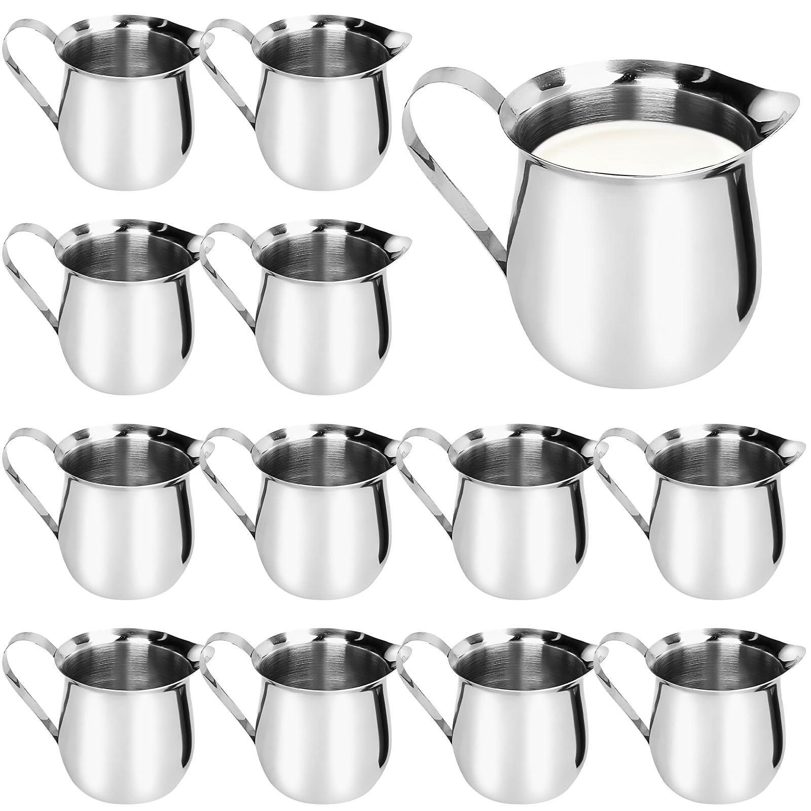 Lot de 12 petits pots à lait en acier inoxydable, pichet à lait de 90 ml