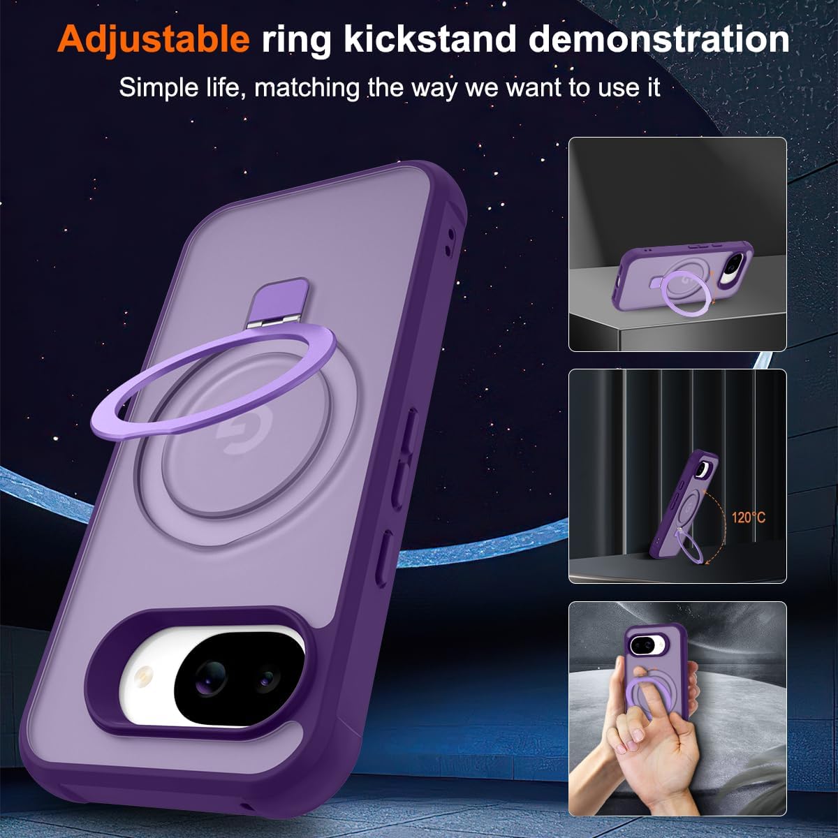 CHAOFEnG Magnetic Compatible with Google Pixel 10a Case with Stand [Military Grade Drop Tested][Compatible with Magnet] Ring Translucent Slim Hard Back Soft Edge, Purple