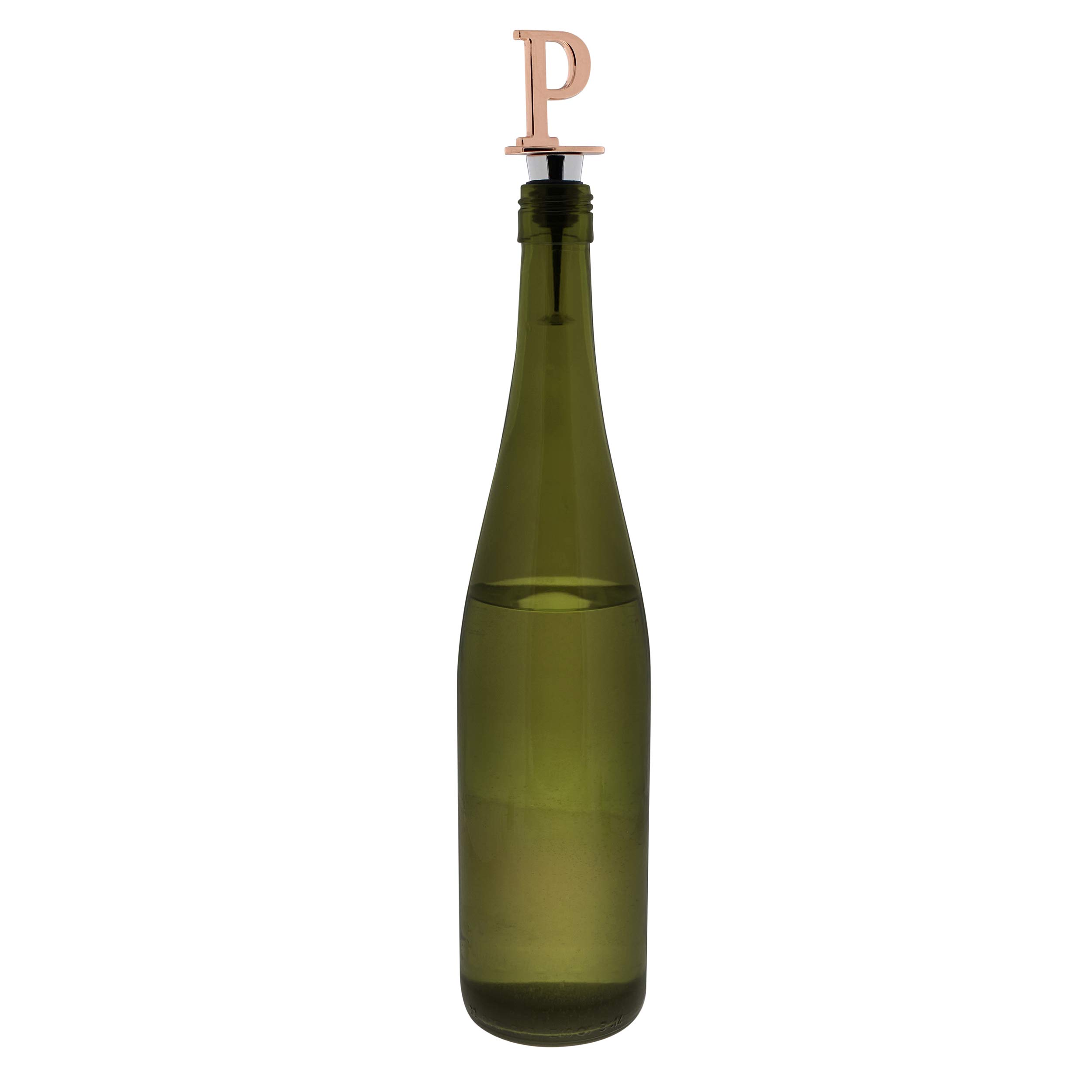 Tapón de vino para botella de vino con letra monogramada "P" en oro rosa, tapón sellador reutilizable de corcho de vino, 1 paquete