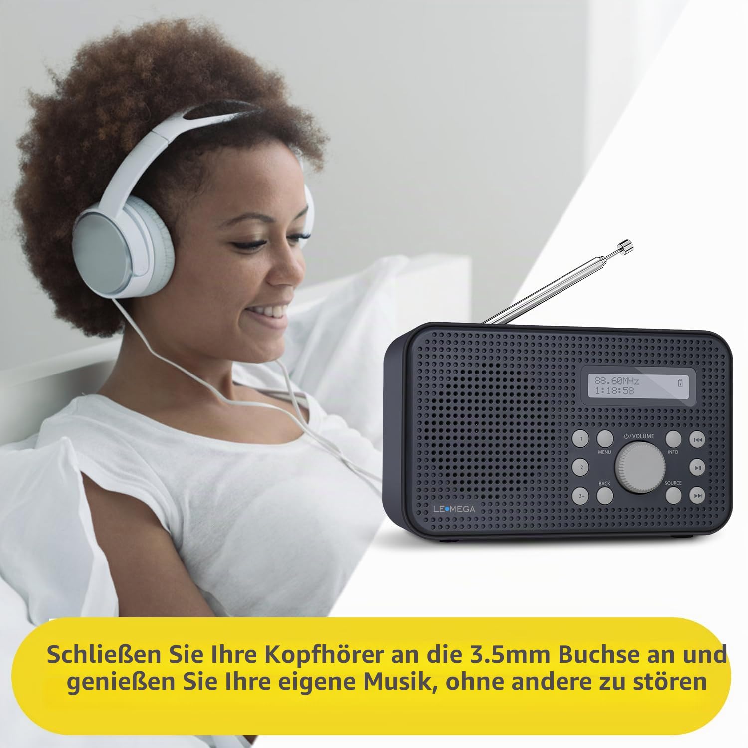 PR2 GO DAB/DAB+ & UKW-Radio, tragbare, kompakte DAB-Radios, tragbares Radio mit Akku und Netzbetrieb, 10 Stunden Wiedergabezeit, Doppelwecker, 60 Speicherplätze (Dunkelgrau)