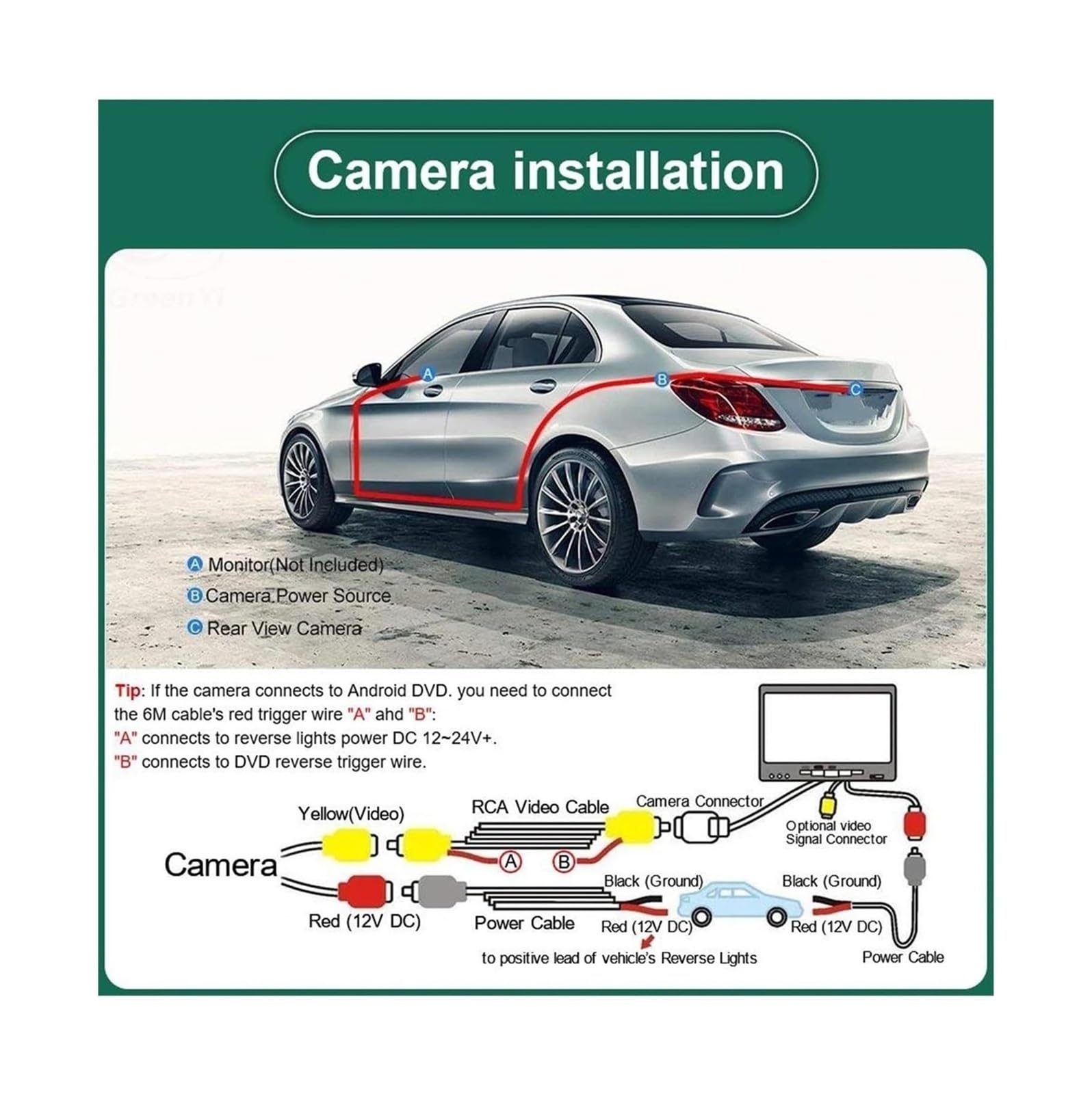 Cámara Visión Trasera Kit De Cámara Marcha Atrás Con Luz Matrícula Coche Visión Nocturna CCD Para Rexton Para Lester Para Kyron Para Korando 2011-2014(AHD7 20P-CVBS720P)