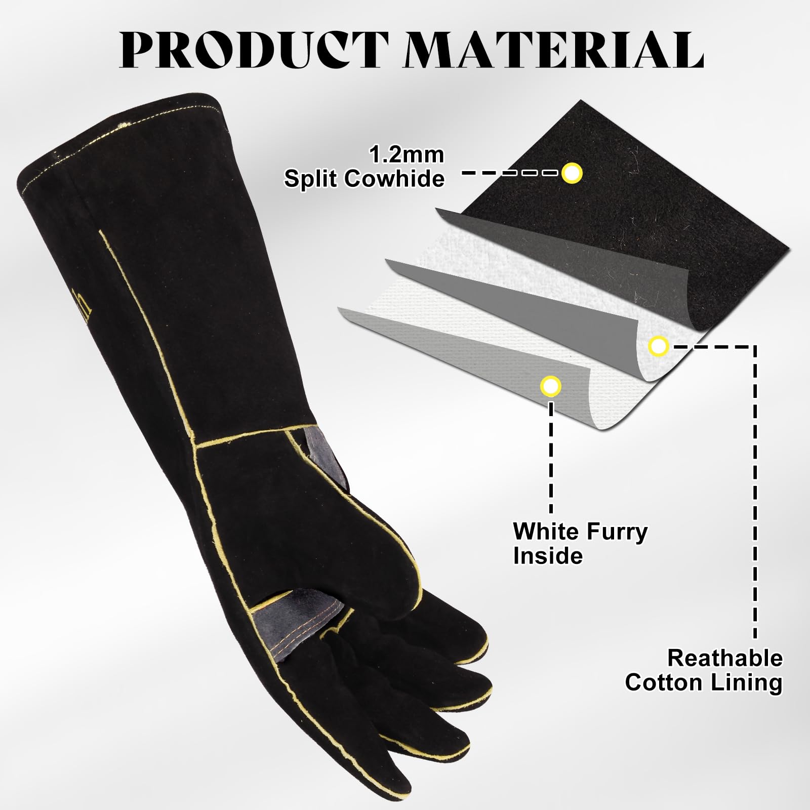 iuhkjnuh leather Welding Gloves for Women Man Heat Resistant Fire Long Sleeve Gloves for Tig Mig Stick BBQ Fireplace Animal Handling (16in) - Image 2