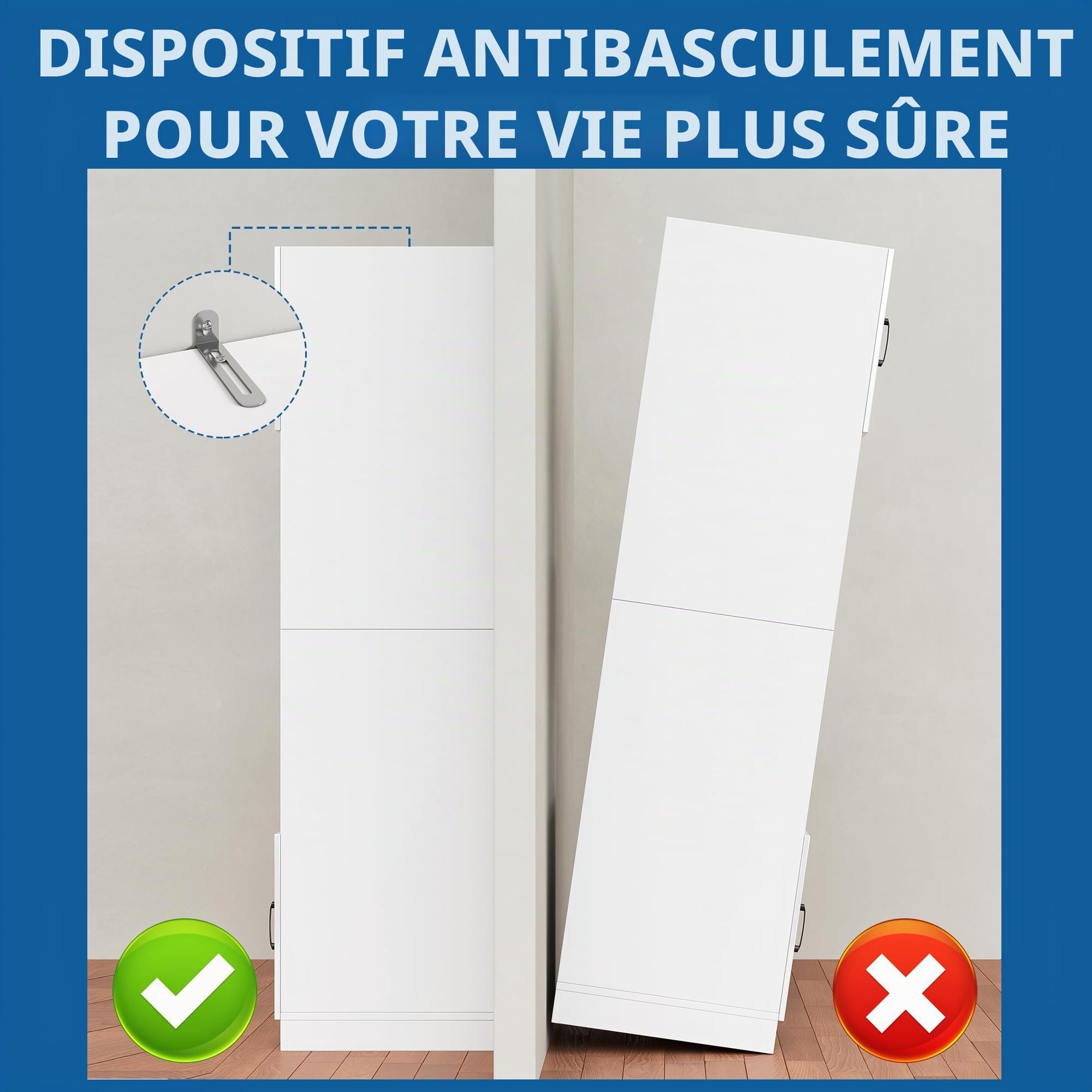 MSFE 207cm Meuble Haute de Cuisine, Meuble de Rangement Mince étroit à Tiroirs Coulissants,Moderne pour Pharmacie de Cuisine, Armoire Cuisines,207 * 56 * 30cm,Beaucoup d'espace de Rangement,Blanc bri