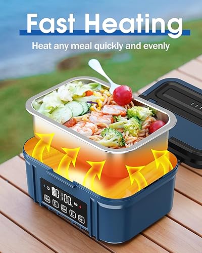 Miniatura 2 de Fiambrera eléctrica inalámbrica para adultos Fiambrera calentada a batería con recipiente de acero inoxidable de 1.2 L, función de temporizador y