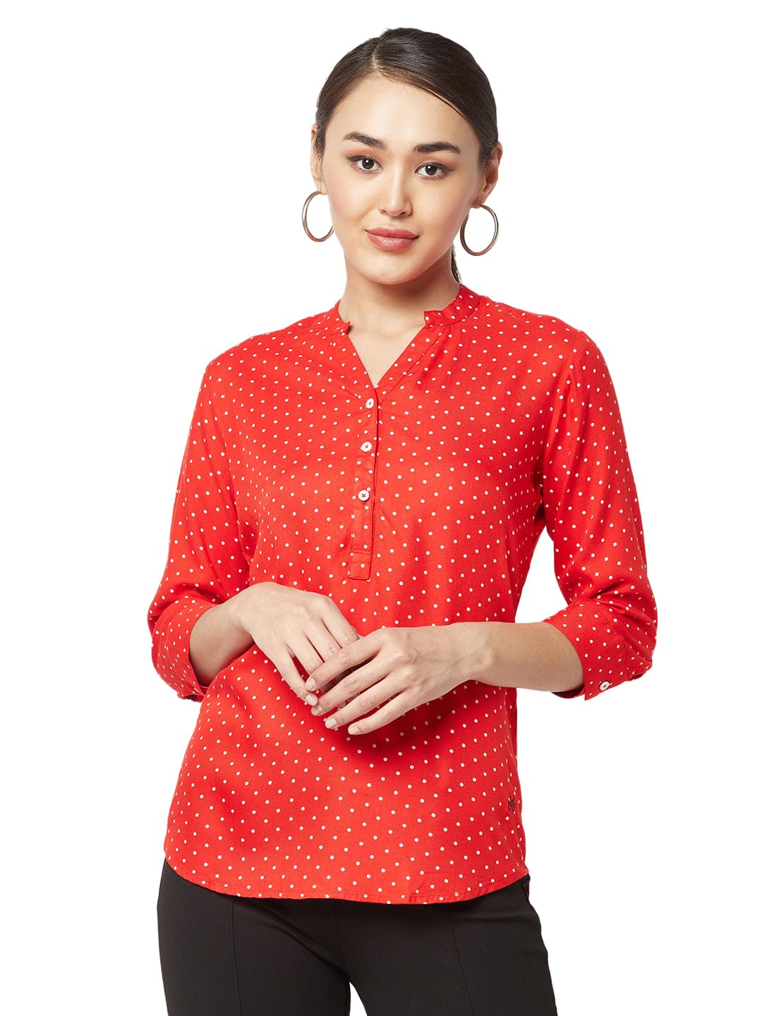 crimsoune club Women Red Polka Dot Printed Top-picture-31