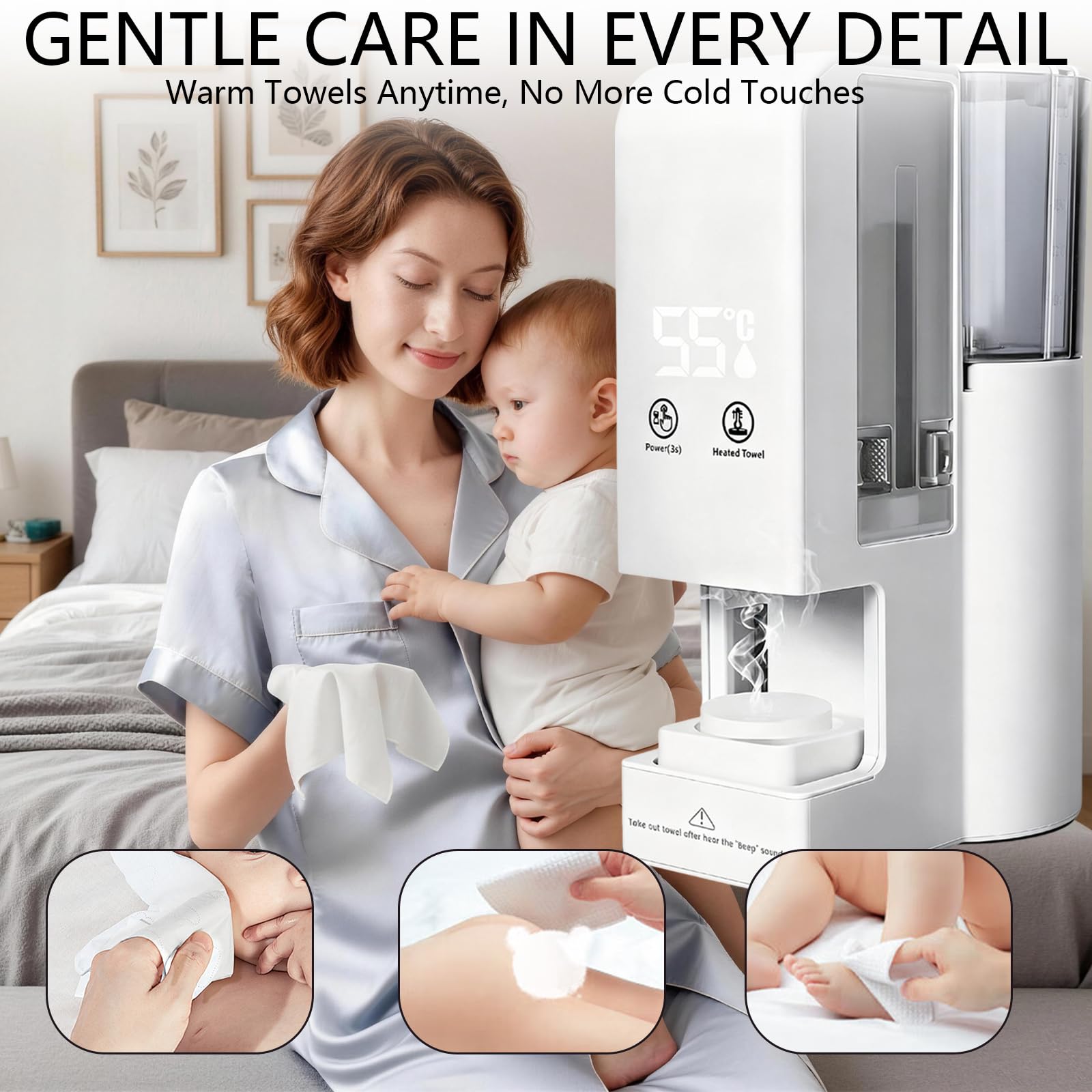 Scaldasalviette, Elettrico Riscaldatore per Asciugamani 55°C Scalda Salviette per Centri Estetici Spa e Casa con 500ml Serbatoio dell'Acqua e 100 Portatile Asciugamani Compressi