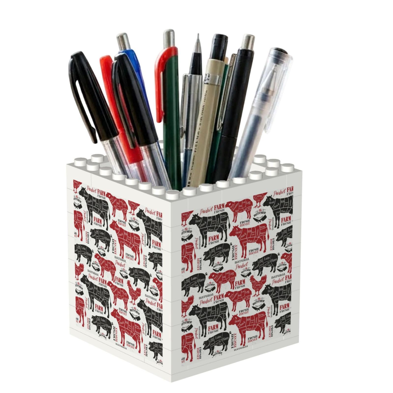 Poadnly Meat Cuts Diagrams Butcher Shop, Pen Pot Pencil Holder for Office Home School, Compact Desk Organiser for Office Stationery