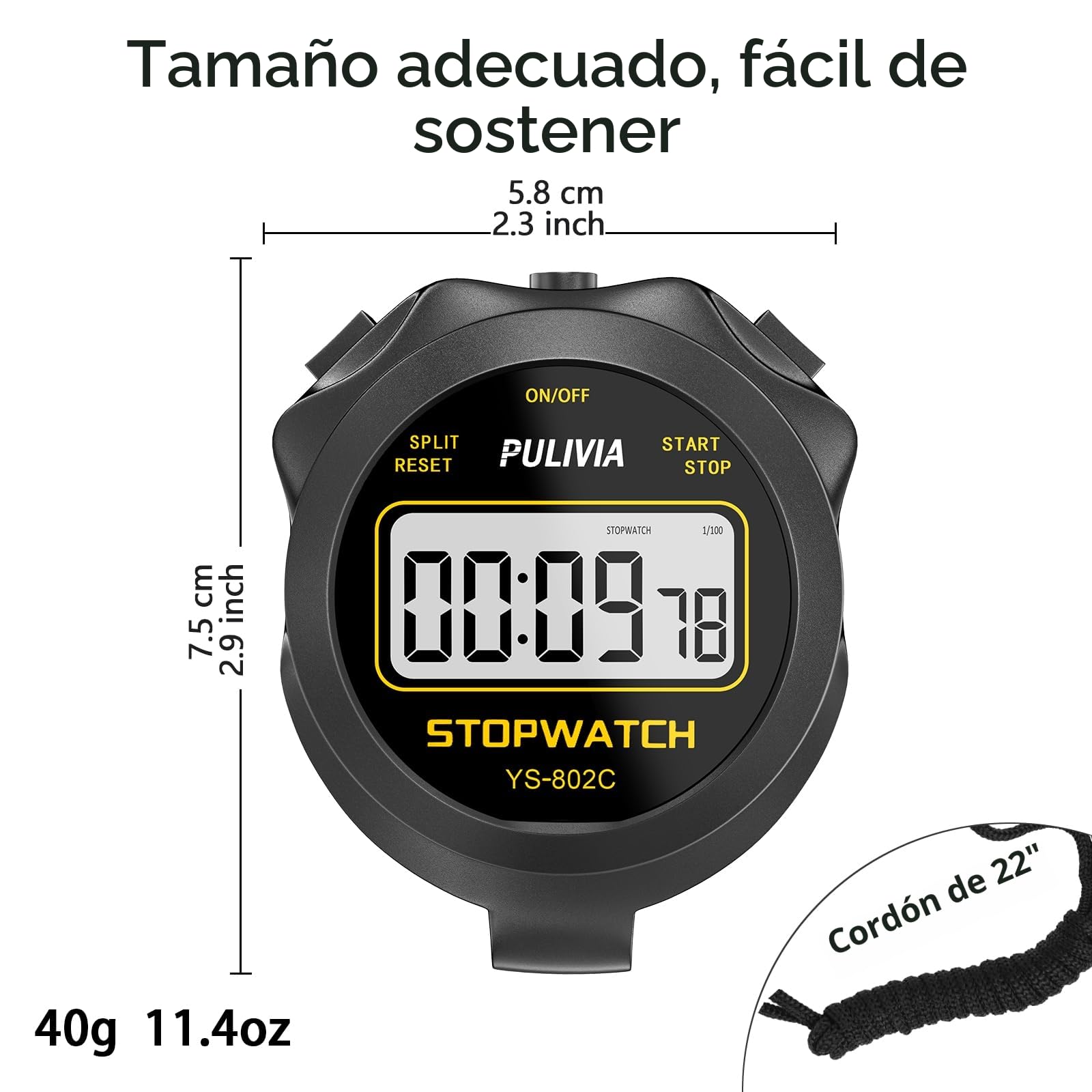 Cronómetro Deportivo Digital Silencioso, Negro para Entrenamiento de Niños y Entrenadores