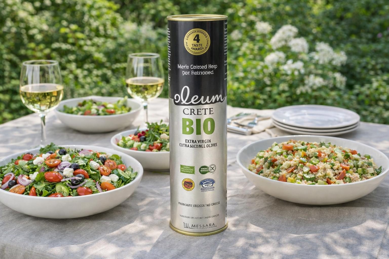 Oleum Crete BIO "Oleum Crete Messara P.D.O". Plateau du sud de la Crète. Huile d'olive vierge extra (1 Litre). Le fabricant a remporté plus de 80 prix internationaux du goût. DE-ÖKO 006