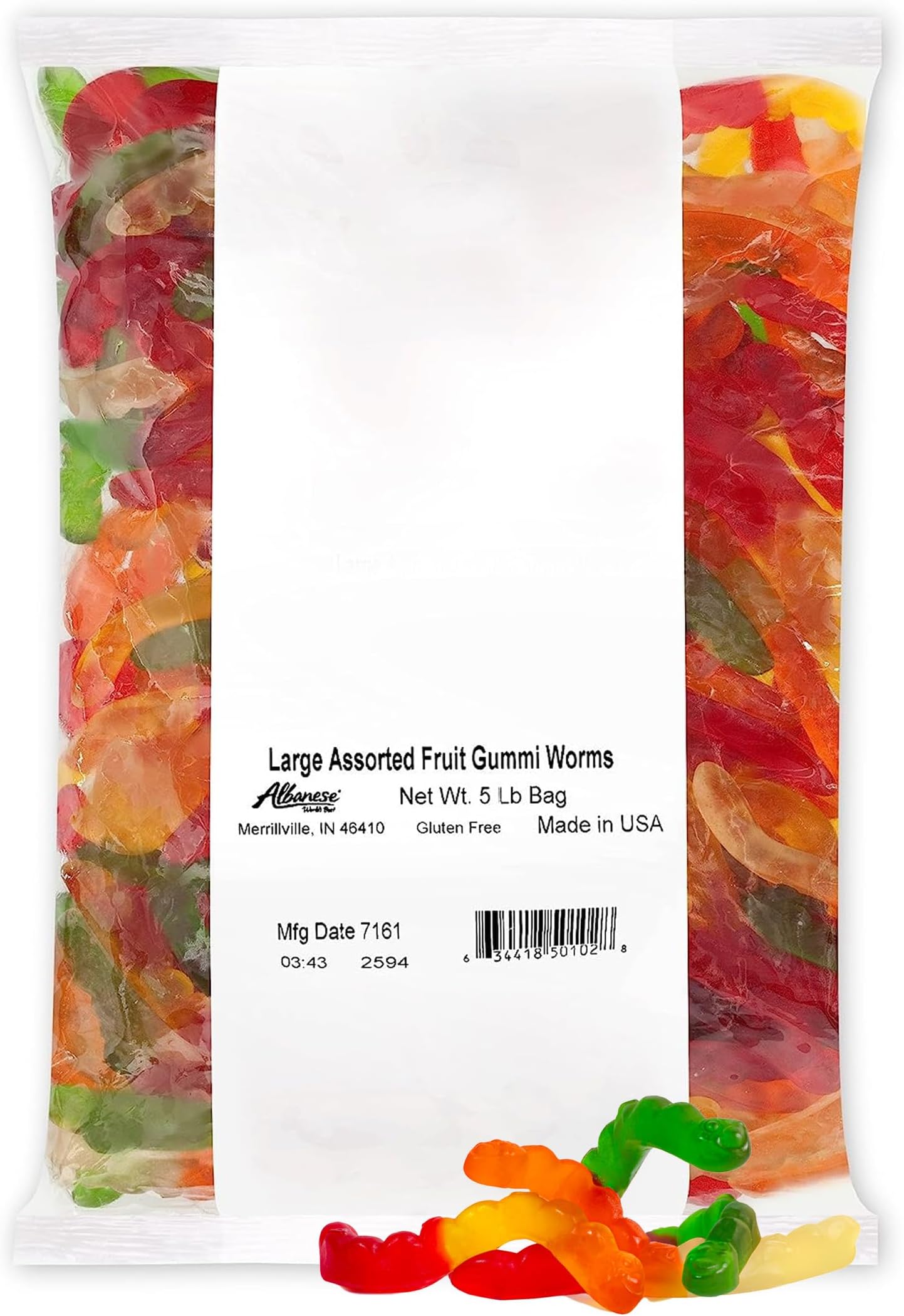 Albanese Candy, Large Assorted Fruit Gummi Worms, 5-pound Bag