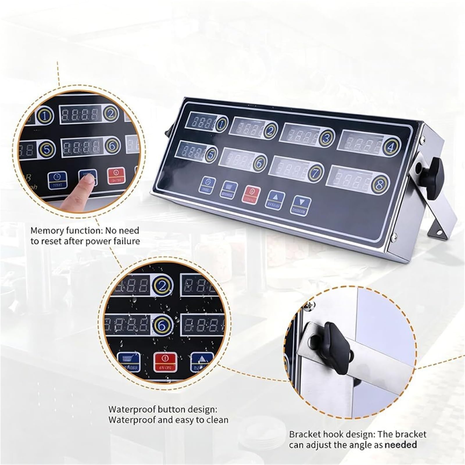 Digitaler 8-Kanal-Küchentimer, Laute Alarmerinnerung mit klarem LED-Display, verstellbare Halterung und Alarm/präzises Timing und Lautstärke, for den gewerblichen und