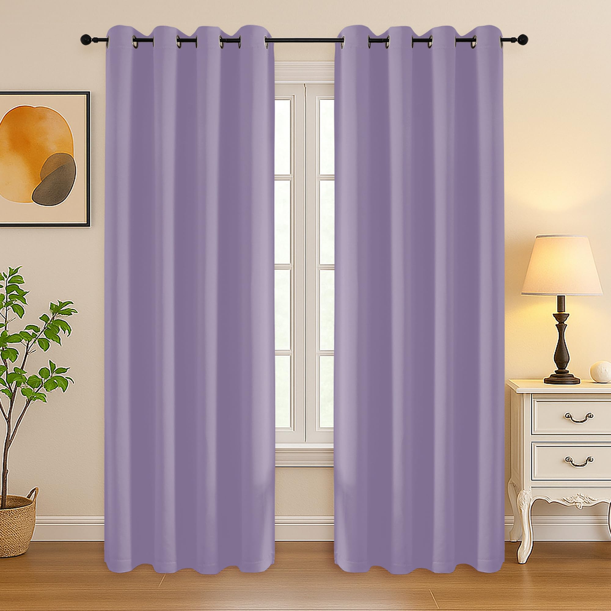 Simplebrand Lilac Curtains for Bedroom Living Room 72 Inches Long 2 Panels Set, Room Darkening Thermal Insulated Curtains &amp; Drapes, Solid Grommet Noise Reducing Window Treatment, W50 x L72 Inch