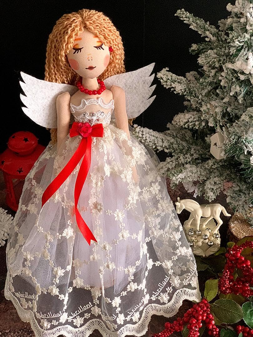 Handmade 45cm Christmas Angel Tree Topper - Elegant Xmas Decoration for Weddings & Special Occasions, Multicolour, 10-45CM
