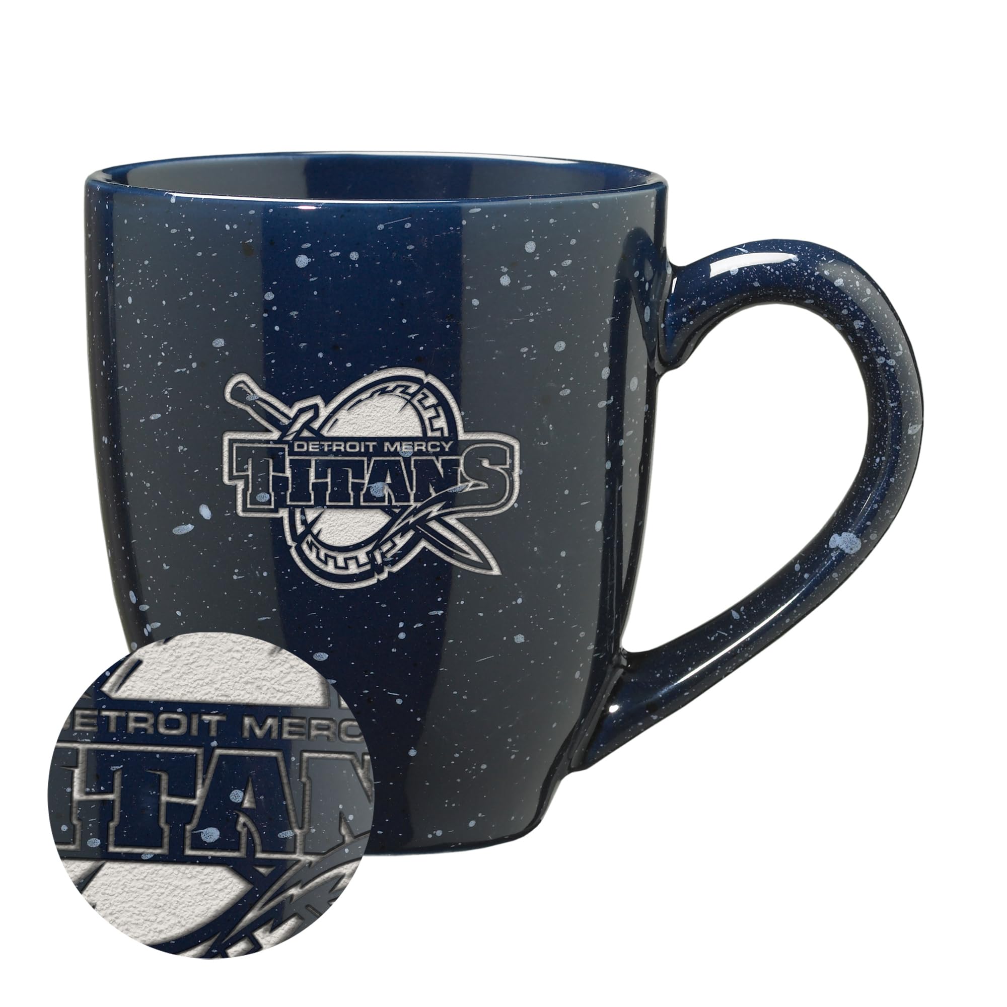 Rico Industries NCAA Detroit Mercy Titans Primary Logo Navy 16 oz Team Color Laser Engraved Speckled Ceramic Coffee Mug