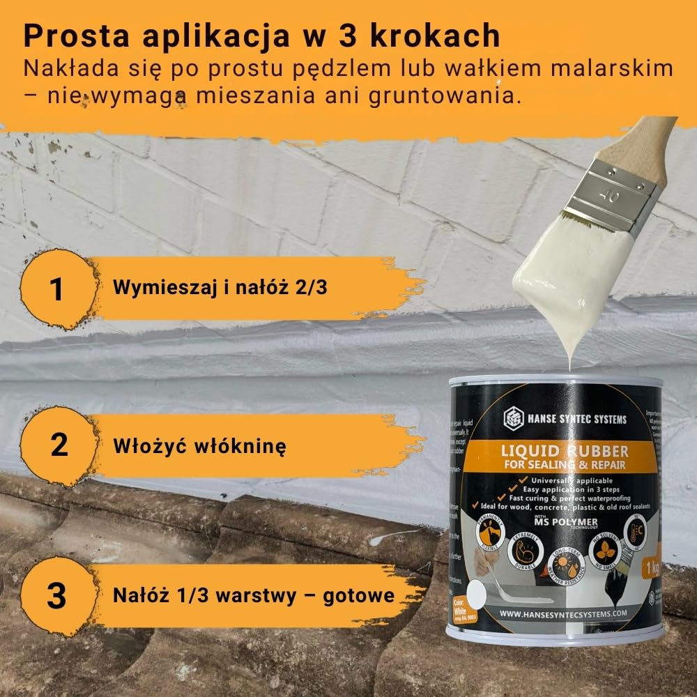 Płynny tworzywo sztuczne HSS do uszczelniania i napraw – odporne na promieniowanie UV i warunki atmosferyczne – polimer MS – bez rozpuszczalników i bitumu (Biały, 5kg)