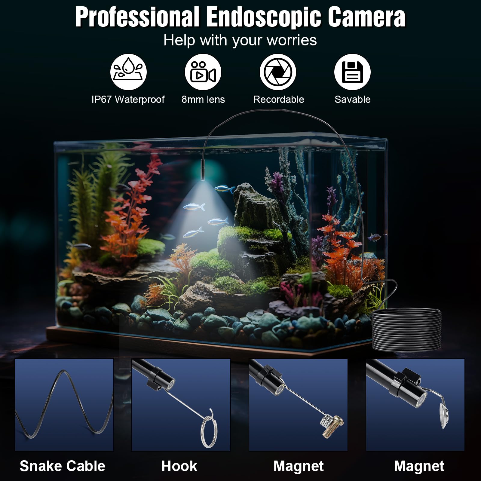 AiQInu Endoscoop Voor Smartphone, Endoscoopcamera 1920p Met 8 Leds Ip67 Waterdicht Compatibel Ios En Android Perfect Elektrische Inspecties Voertuigonderhoud 10 M 3375048344