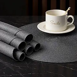 Kit 6 Peças Jogo Americano Redondo 38cm Mesa Posta Elegante Souplast Jantar Cozinha Café da Manhã Decoração Lanches (GRAFFITE 6UND)