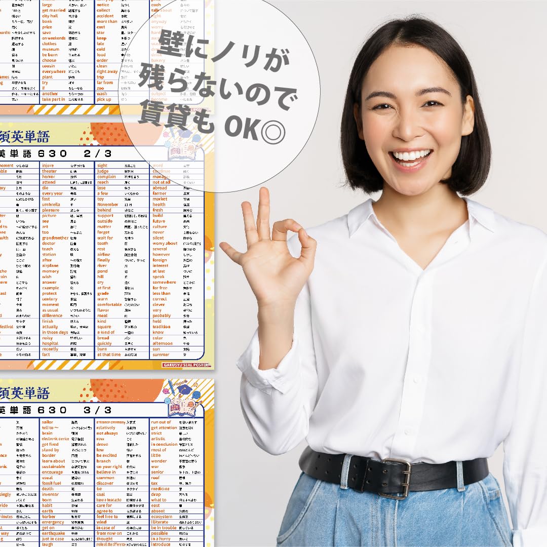 Amazon.co.jp: 学習ポスター 英検3級 英単語630厳選 収録 3枚セット B3