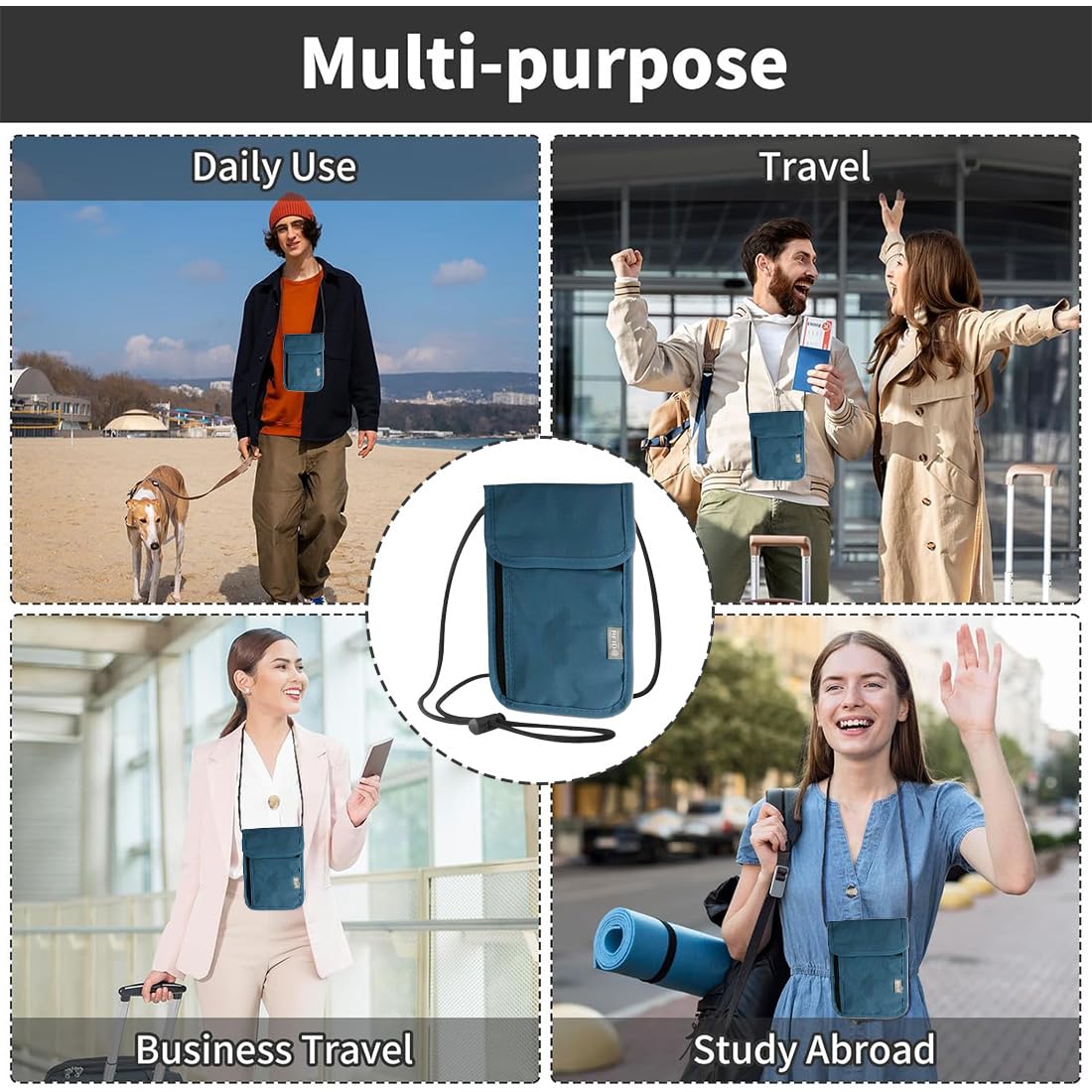 Porta Passaporto Da Viaggio (Nero) Con Protezione RFID