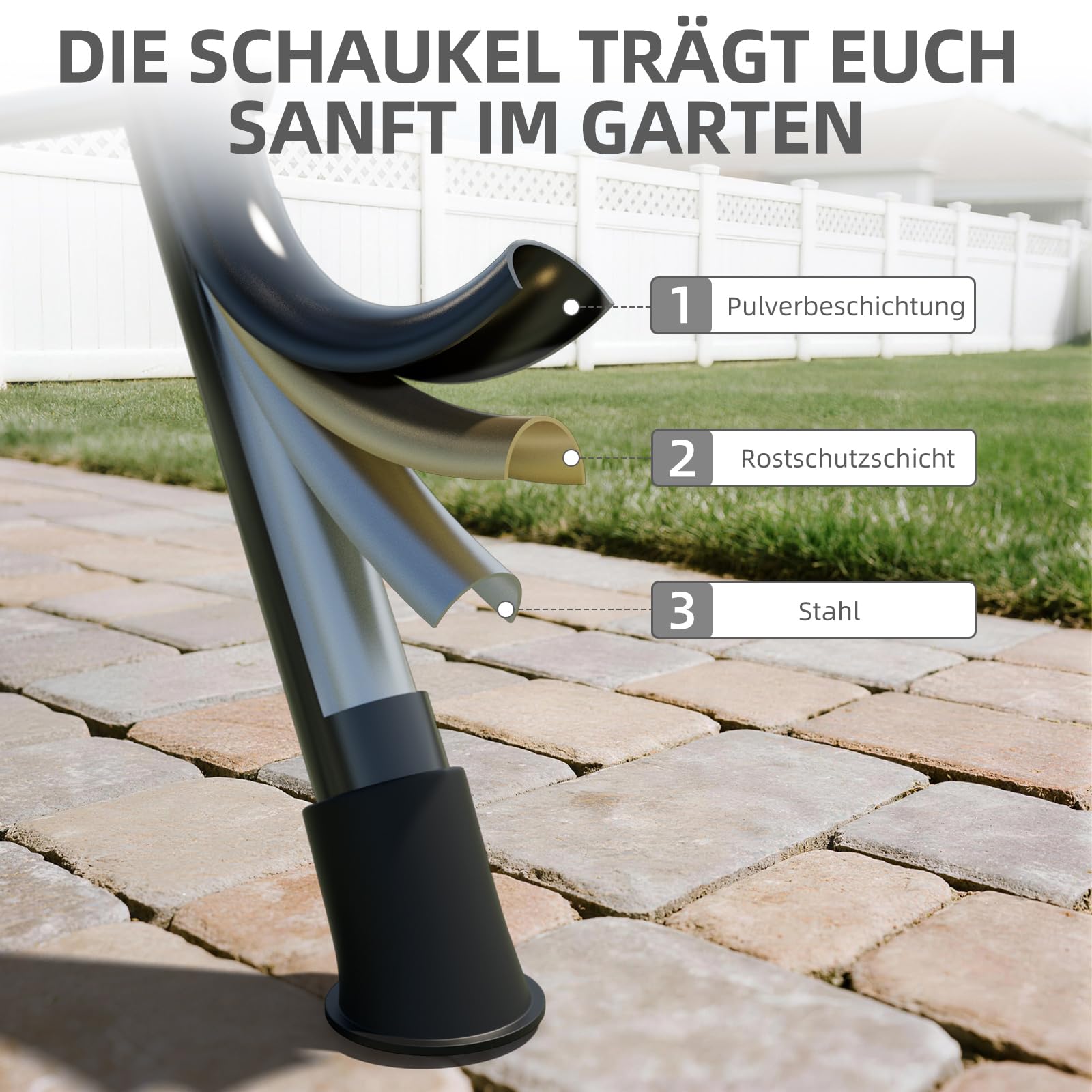 Soontrans Hollywoodschaukel 3-Sitzer für Entspannte Nachmittag im Garten, Gartenschaukel mit Polsterauflage & Verstellbarem Sonnendach, aus Stahlgestell & Textilene-Gewebe (193 x 110 x 152 cm, Grau)