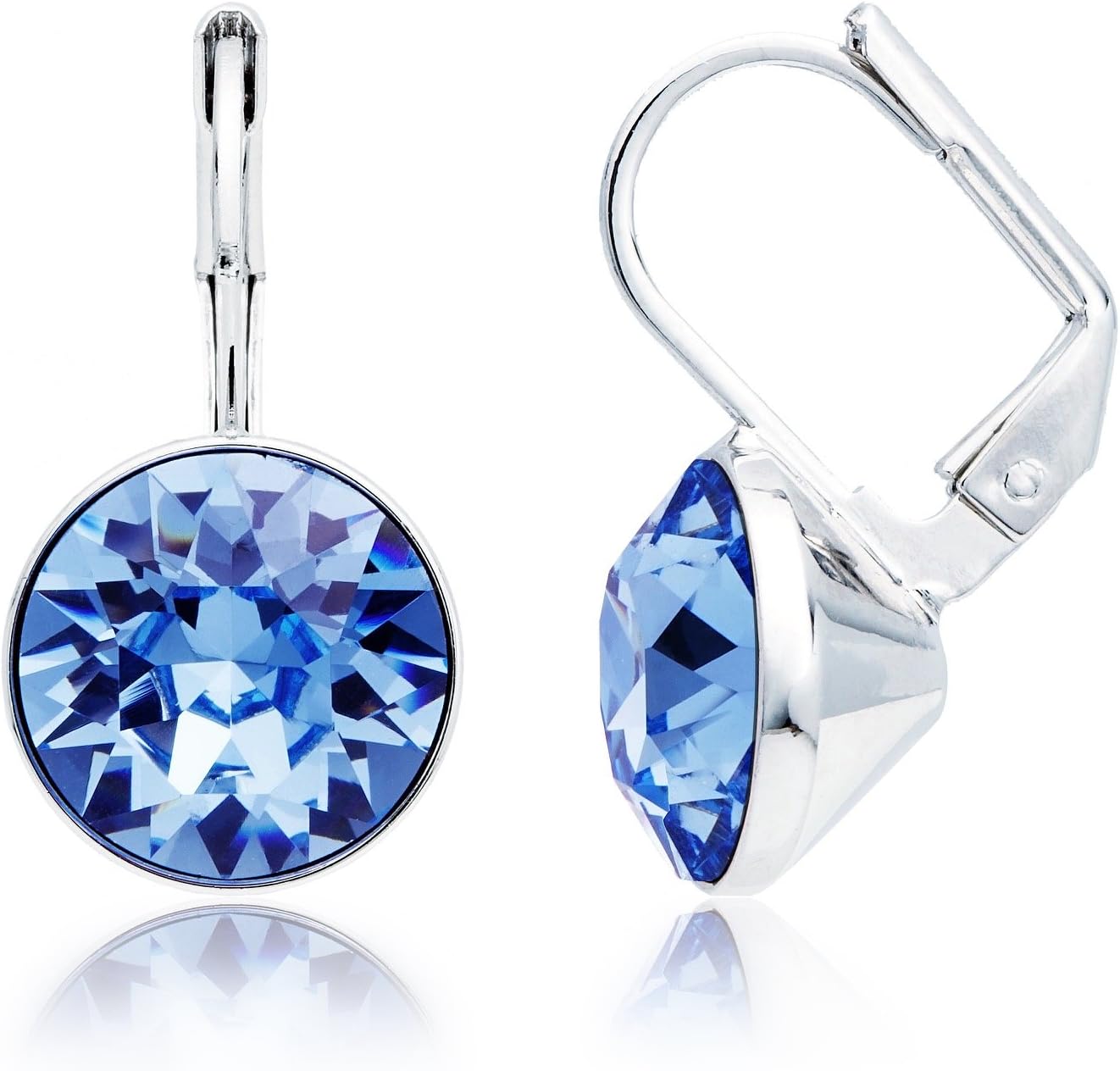MYJS Bella Rhodium Plated Mini Drop Earrings with Light Sapphire Blue Swarovski Crystals