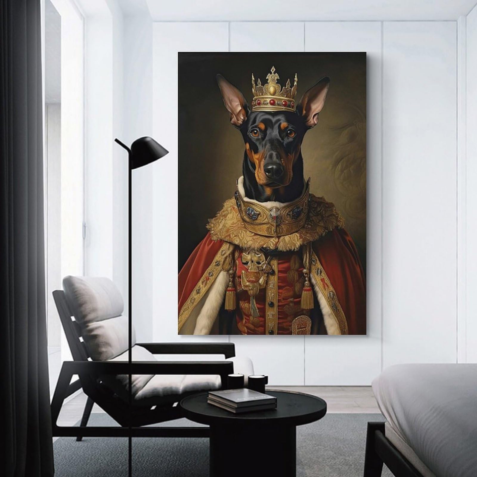 Junmoney Wall Art Print Doberman The King, 20x30inch(50x75cm), for Picture Wall Styling in Lounge Or Bedroom, Wall Decor Suited to Curated Displays