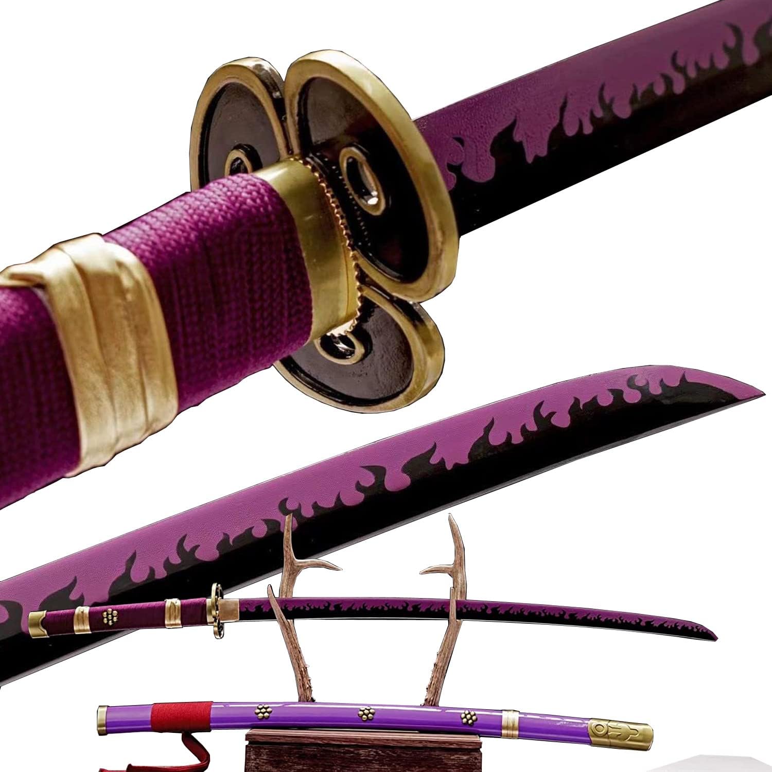 HERO SWORD Handmade Katana Sword Roronoa Zoro Katana Japanese Anime YAMA ENMA Ameno Habakiri Cosplay Samurai Sword Purple Blade Knife Gift for Men Women
