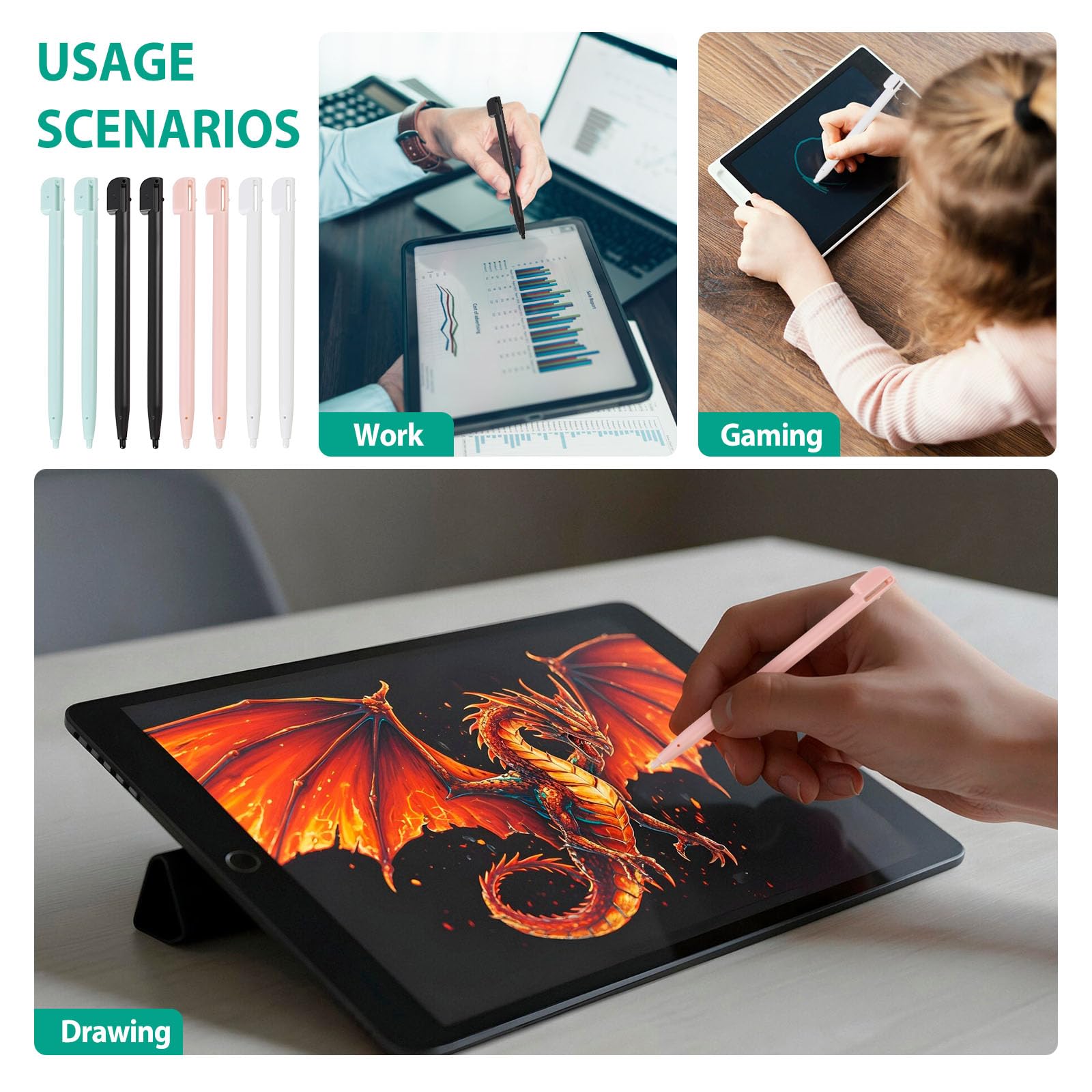 Juego de 4 lápices capacitivos para Nintendo 3DS XL, 3DS, DS Lite, DSL, NDSL, pantalla táctil, 4 colores (negro, blanco, rosa, azul), accesorios de juego precisos y duraderos - 5