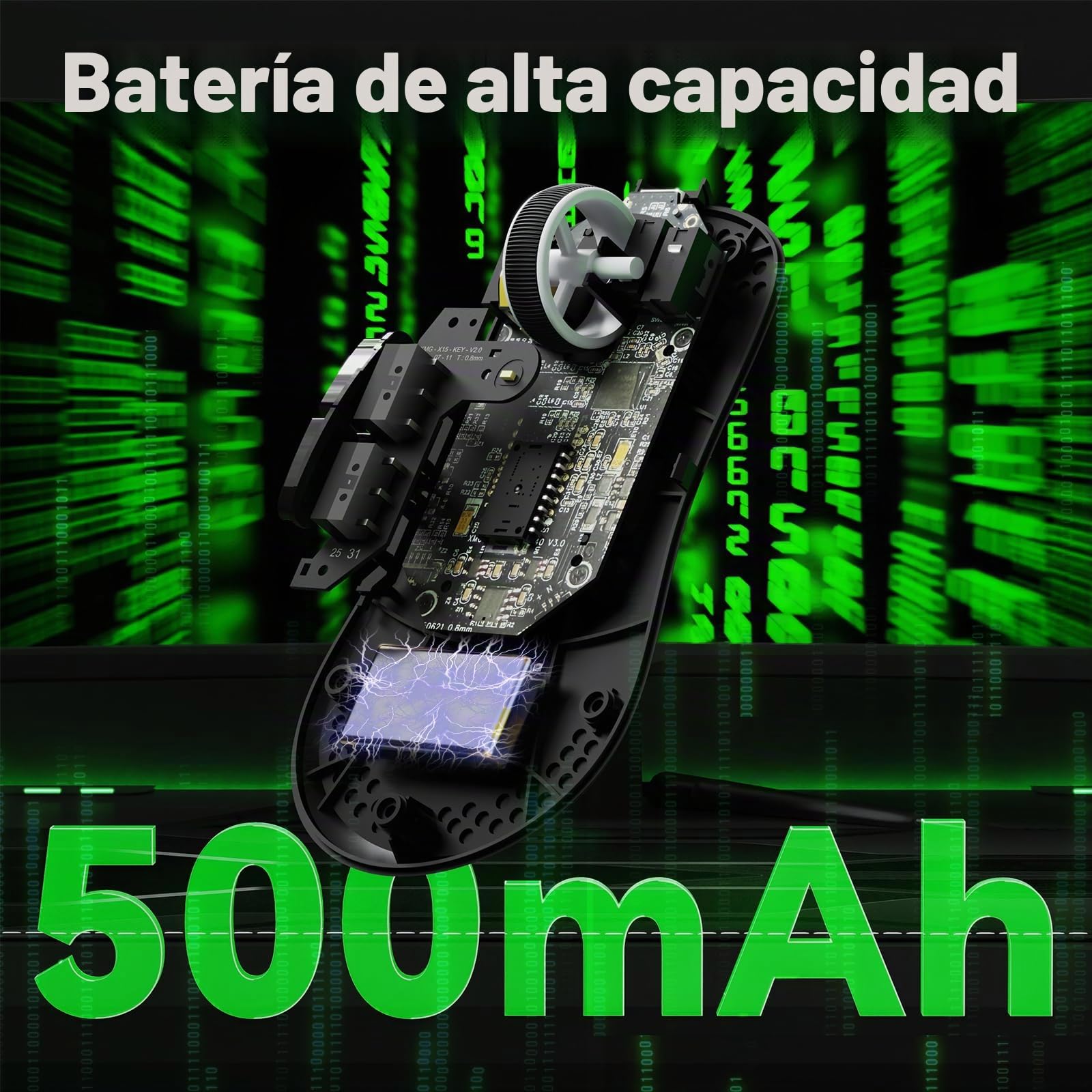 ATTACK SHARK V5 Ratón Gaming Inalámbrico, 53g, Microinterruptor Óptico, Nordic52840, PAW3950MAX, Receptor LED 8KHz, 20000FPS, 42K dpi, BT/2.4G/Wired, 500mAh, Manos Medianas-Grandes (Negro)