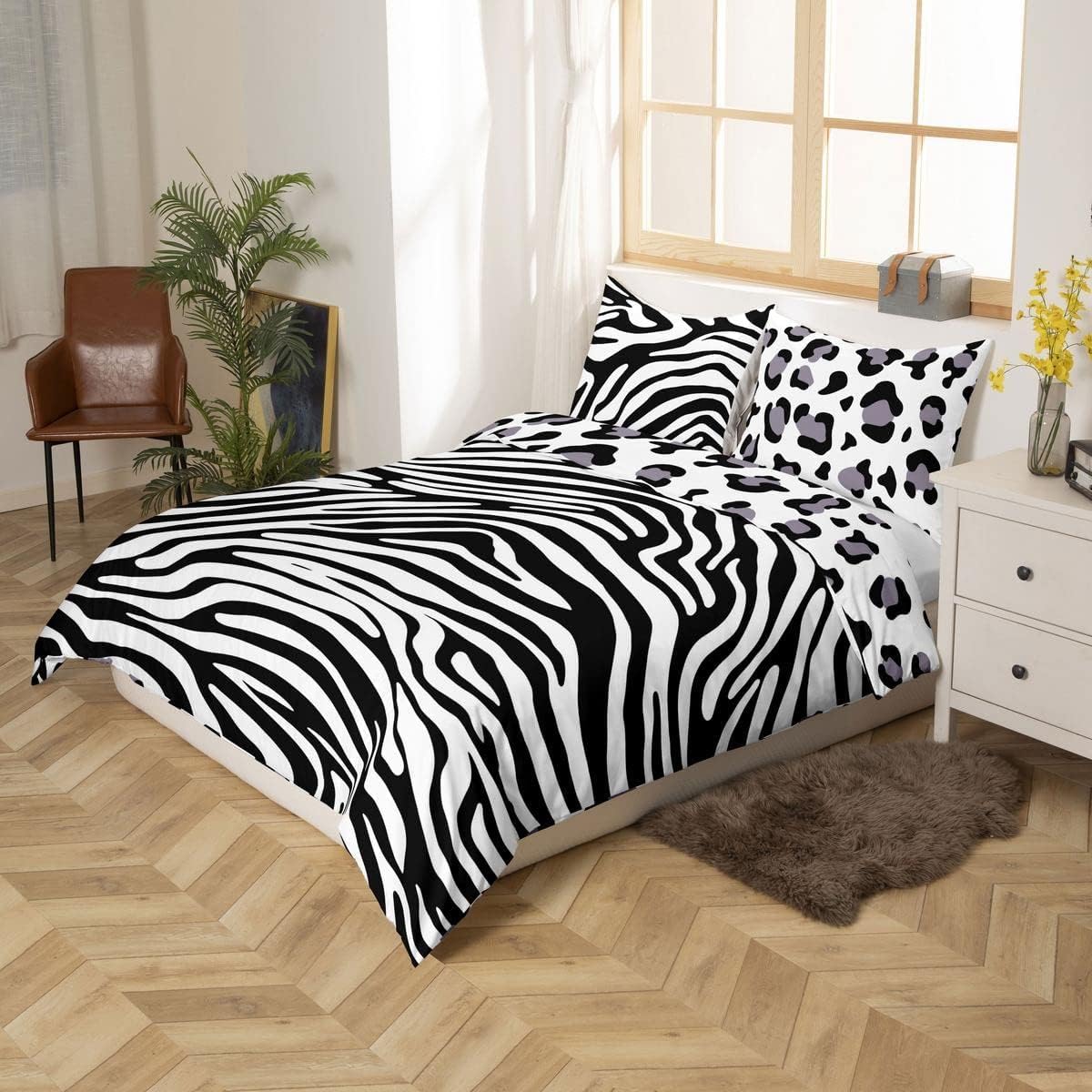 Homemissing King Zebra Stripe Comforter Cover Set Leopard Pattern Bedding Set Children's Decoration 3D Wildlife Skin Texture Duvet Cover Black and White Fur - Image 3