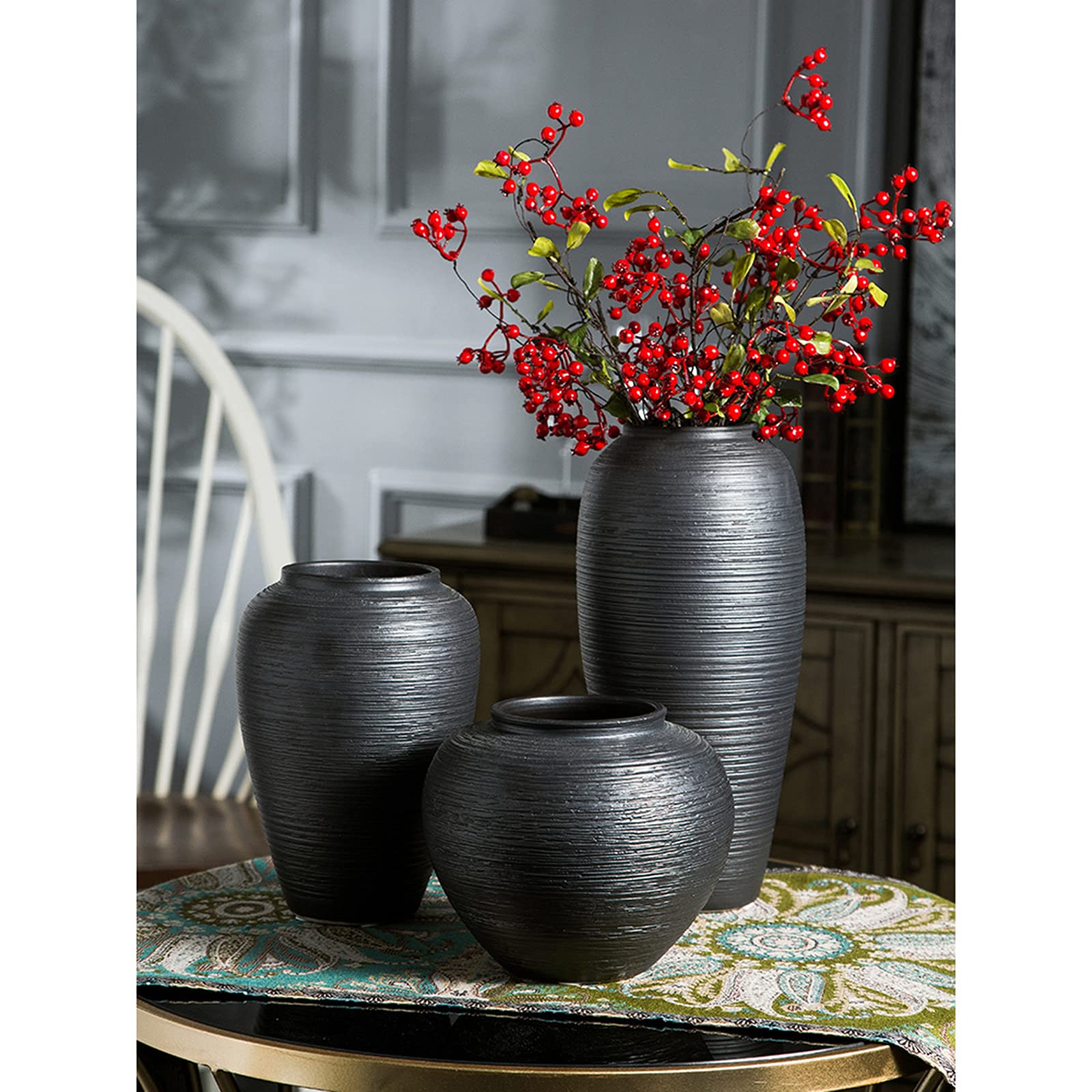 Jarrón Negro, jarrón Grande para el vestíbulo del Hotel, jarrón de cerámica para el Suelo de la Sala de Estar del hogar(Black-15 * 32CM)