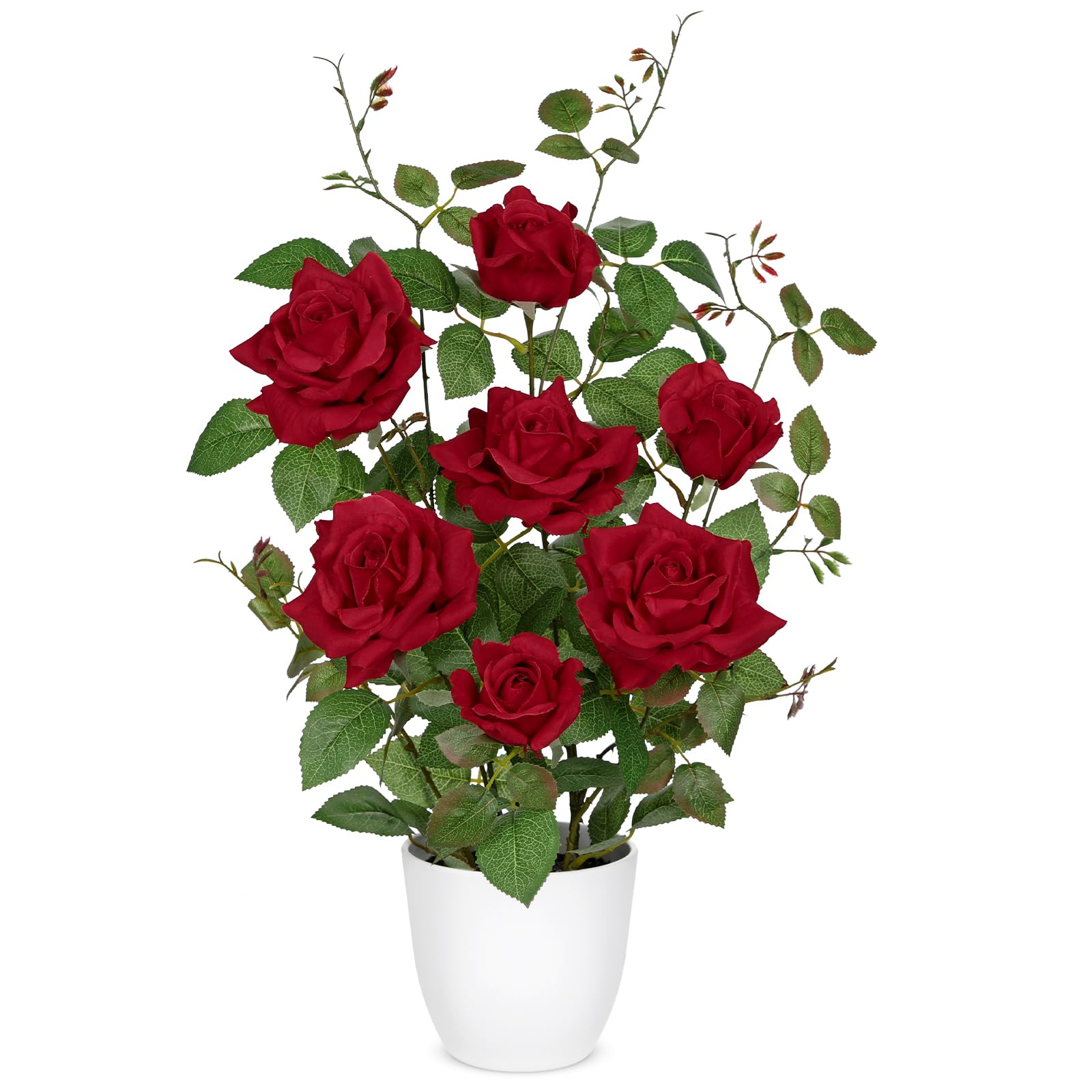 Hollyone Red Fake Roses Artificial Flowers in Pot