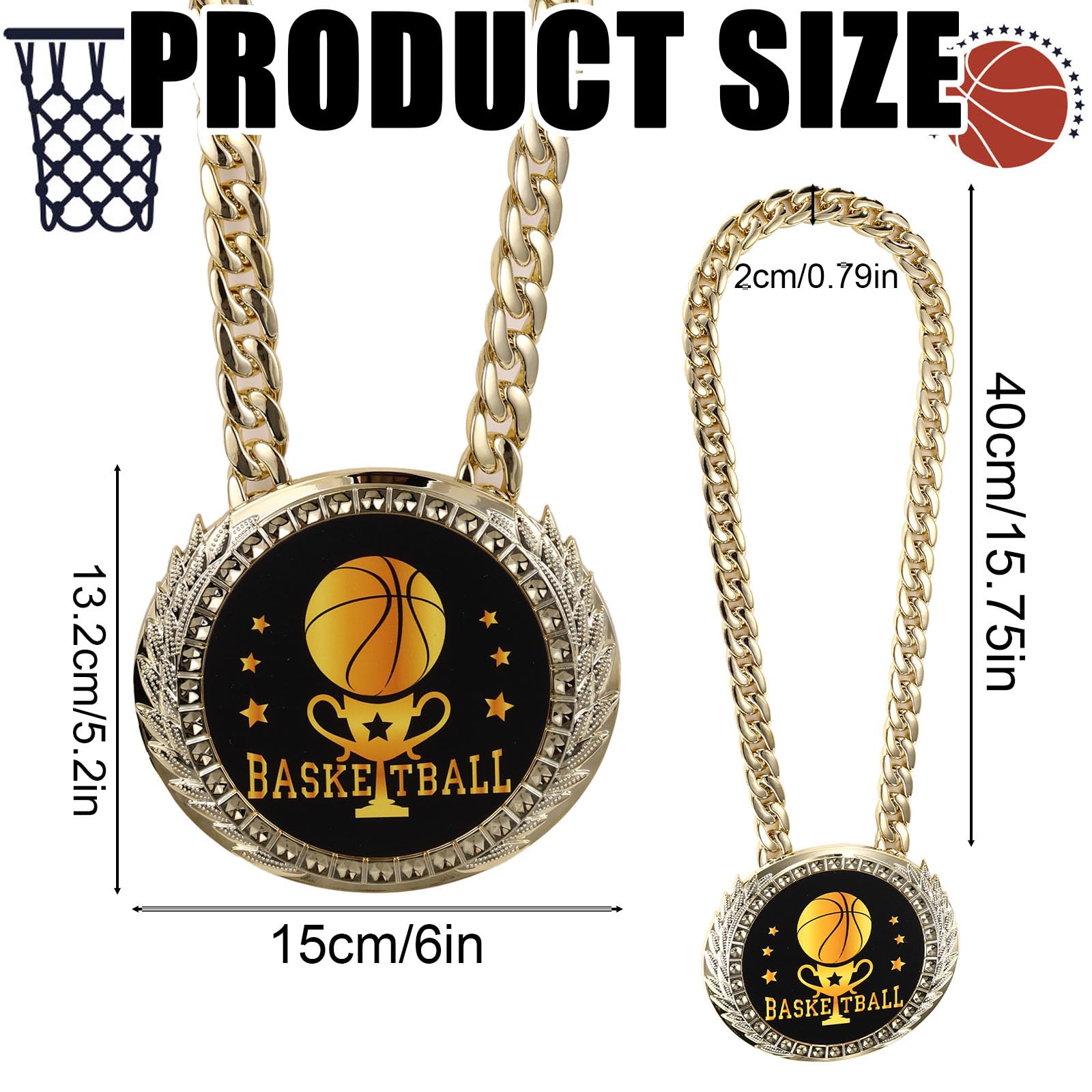 Chaîne Médaille Basketball 15cm Dorée MVP Récompense Collier Champion Sportif