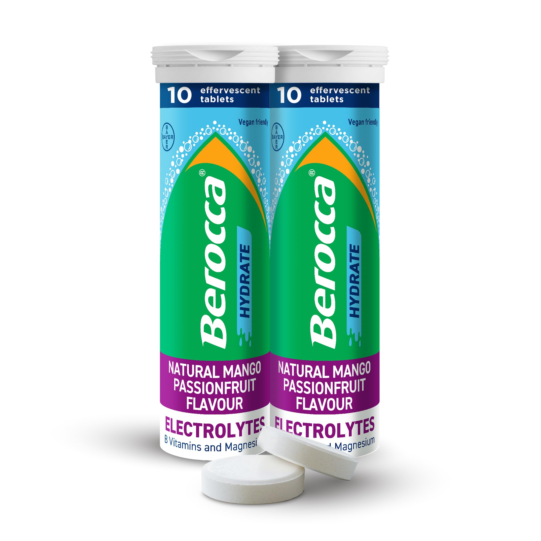 Berocca Hydrate - Electrolytes for Fast Hydration & B Vitamins, Enhance Hydration & Energy Support, Food Supplement with Natural Mango Passionfruit Flavour, Effervescent Tablets (20 Tablets)