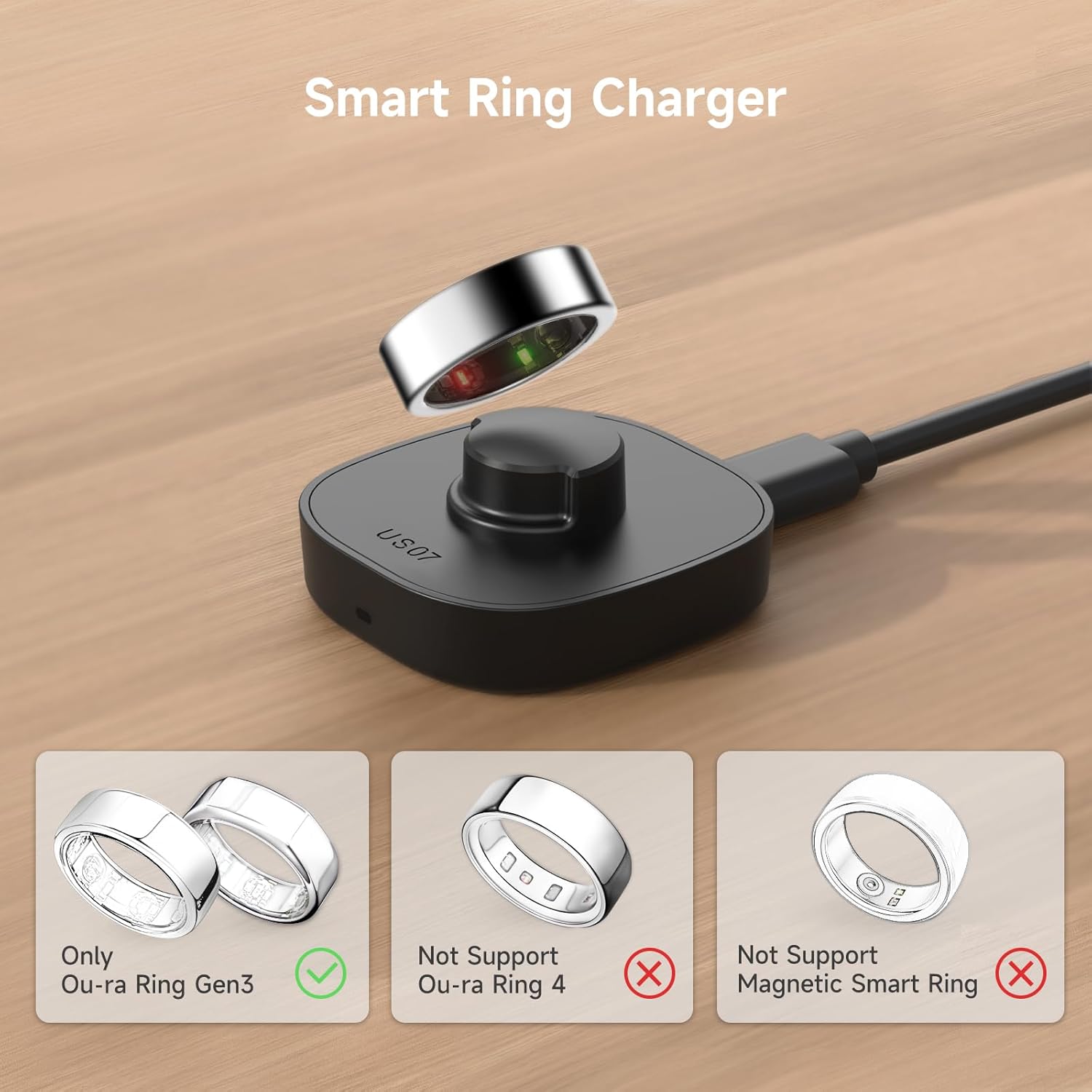 Compatible with Ou-ra Ring Gen3 - Size 7 - Smart Ring Charger Portable Charging Dock with USB-C Cable