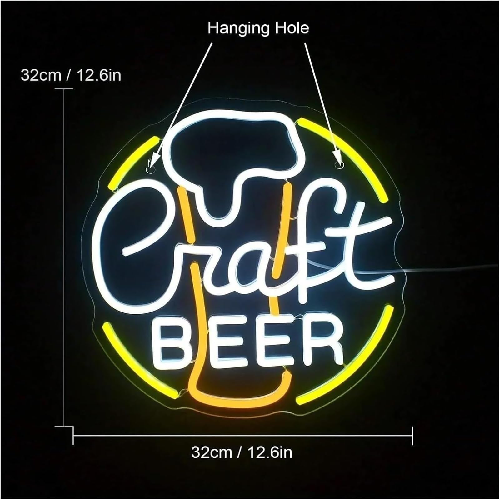 Genérico Luces de neón Letrero de neón iluminado para cerveza artesanal, Para ideal para fiestas, discotecas, bares y restaurantes