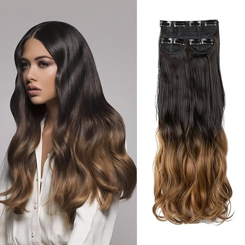 Miniatura 10 de Juego de 3 extensiones de cabello con pinzas, balayage, castaño oscuro medio a rubio ceniza pálido, 20 pulgadas, 6.35 oz, invisible, ondulado,